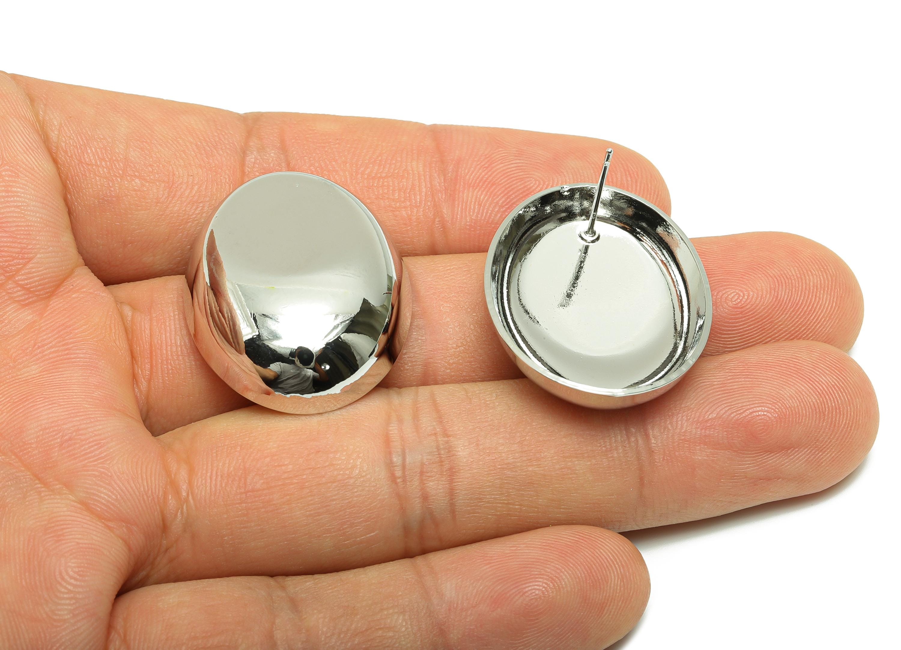 Classic Domed Oval Stud - Brass Modern Geometry Earring Stud - Minimalist Elegant Curves Earring - Silver Jewelry - 31x24x6mm - RGP10046 - DOMEDBAZAAR