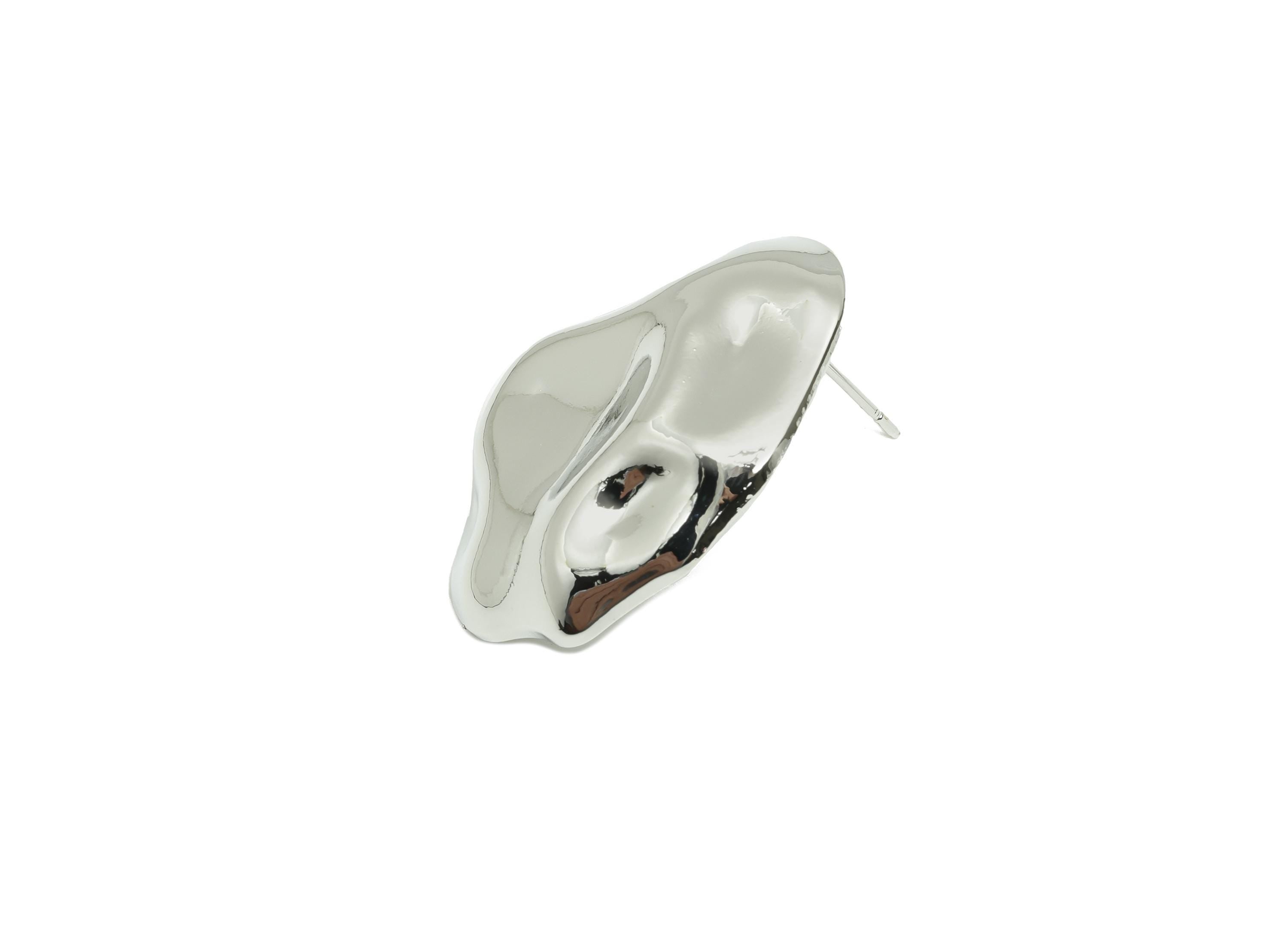 Brass Abstract Earring - Brass Sculpted Organic Earring Post - Textured Unique Abstract Jewelry - White Gold Plated - 30x22x5mm - RGP10072 - DOMEDBAZAAR