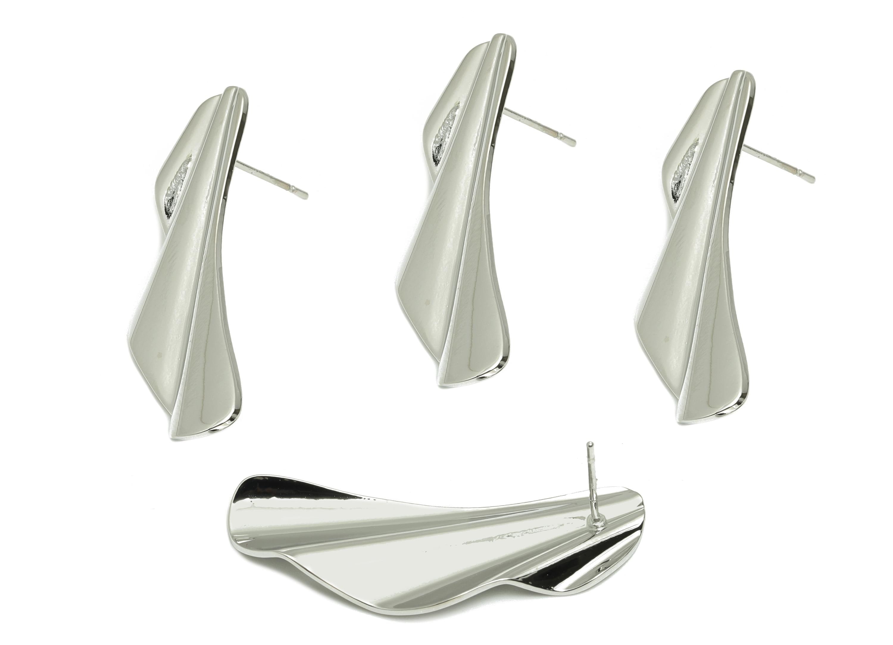 Brass Folding Irregular Earring - Brass Classic Abstract Earring Stud - Sculpted Earring Stud - White Gold Plating - 36x13x2mm - RGP10056 - DOMEDBAZAAR