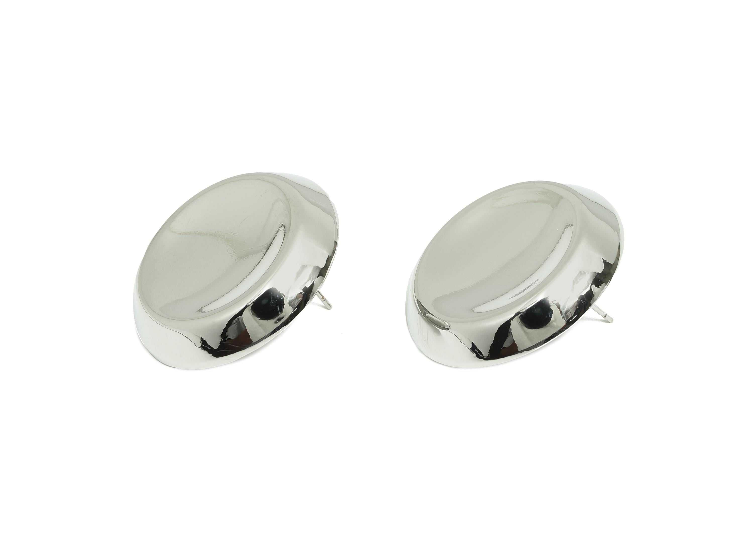 Bold Round Concave Earring - Brass Elegant Concave Stud Earring - Brass Classic Vintage Jewelry - White Gold Plated - 31x31x5mm - RGP10080 - DOMEDBAZAAR