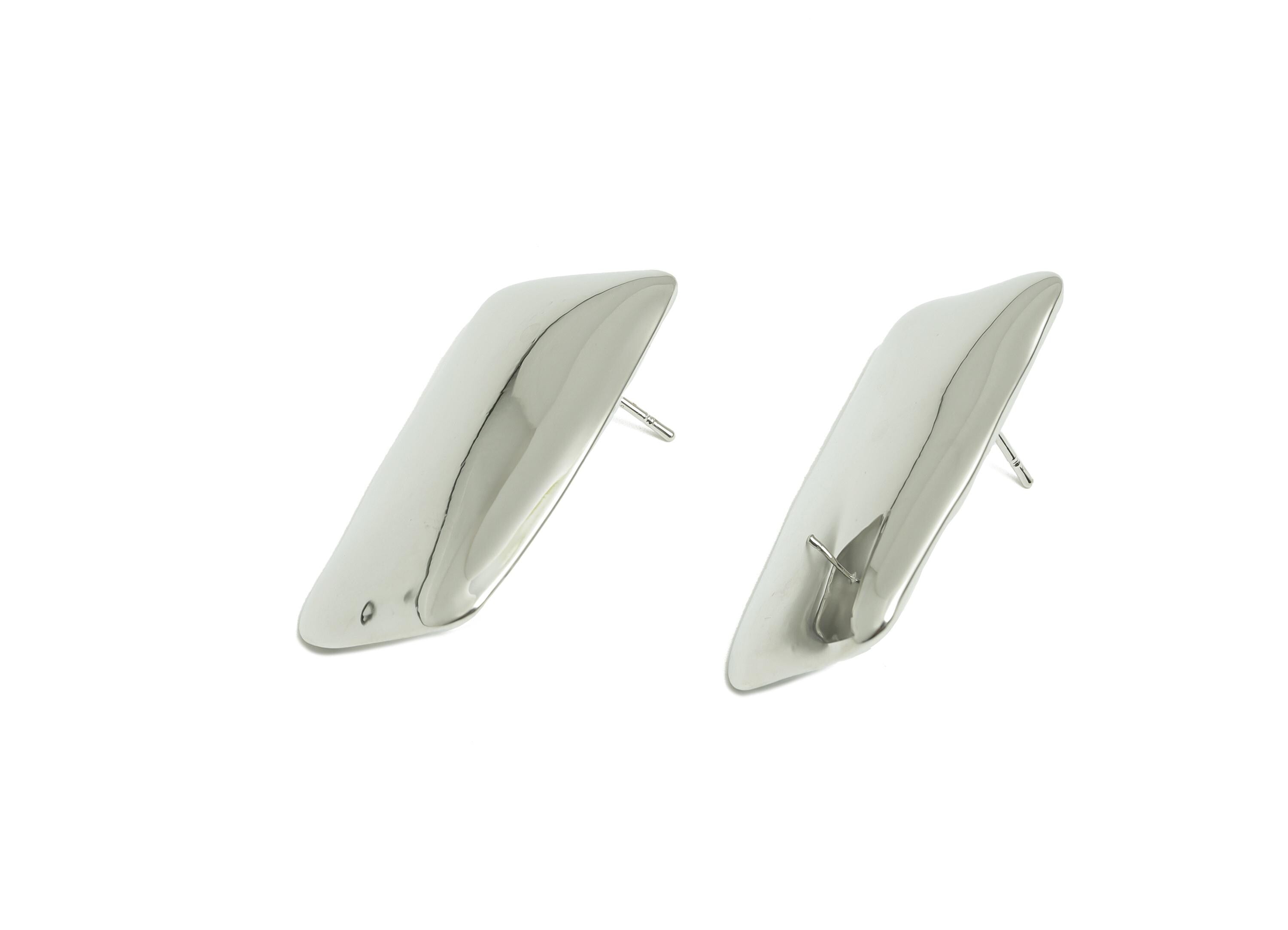 Vintage Geometry Earring - Brass Contemporary Polished Earring Stud - Sleek Geometric Earring Stud - White Gold Plated - 31x19x2mm -RGP10094 - DOMEDBAZAAR