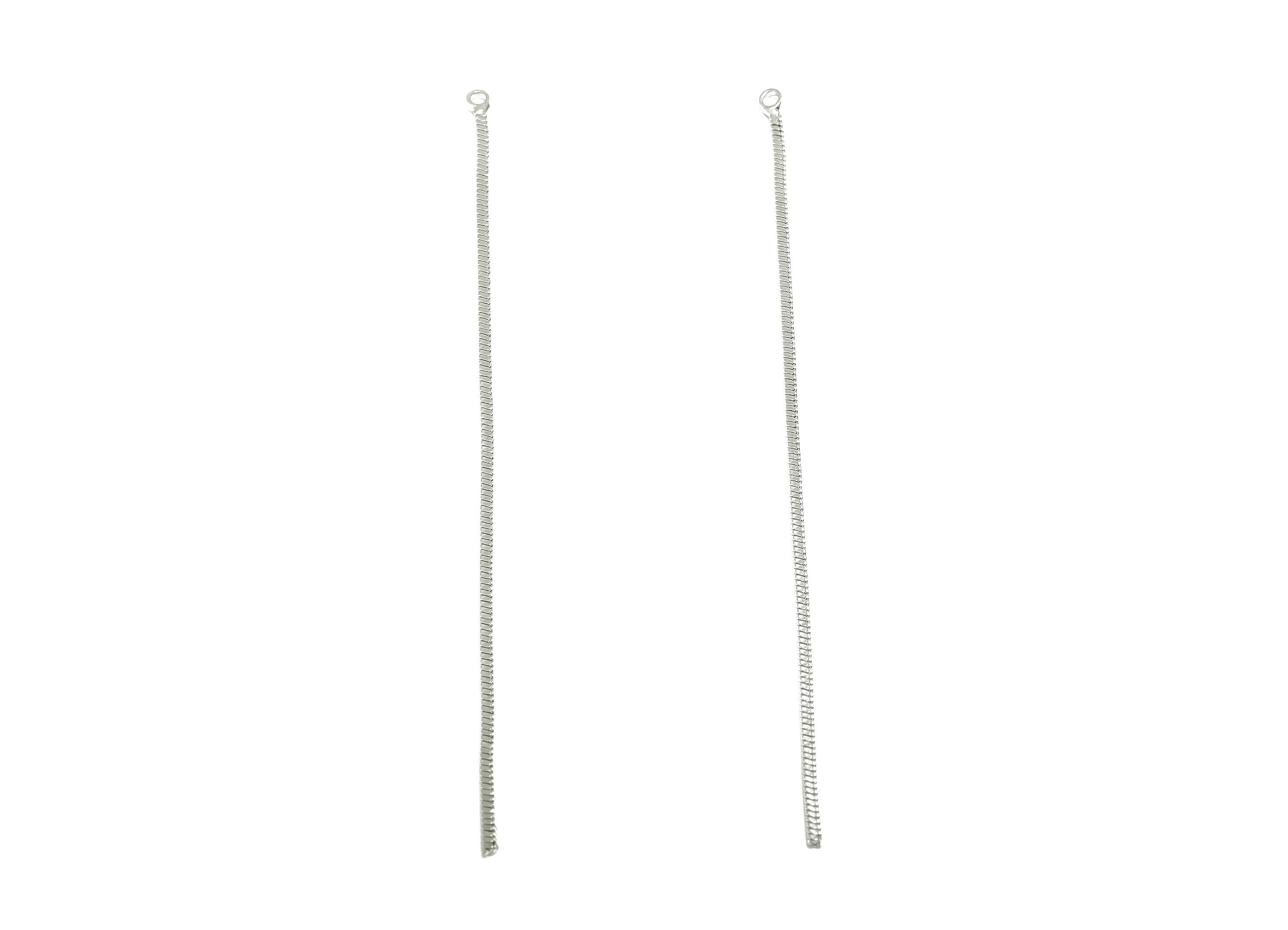 Simple Linear Earring Charm - Brass Elegant Chain Dangle Charm - Subtle Elegant Jewelry - Silver Chain Charm - 70x2x1.07mm- RGP10121 - DOMEDBAZAAR