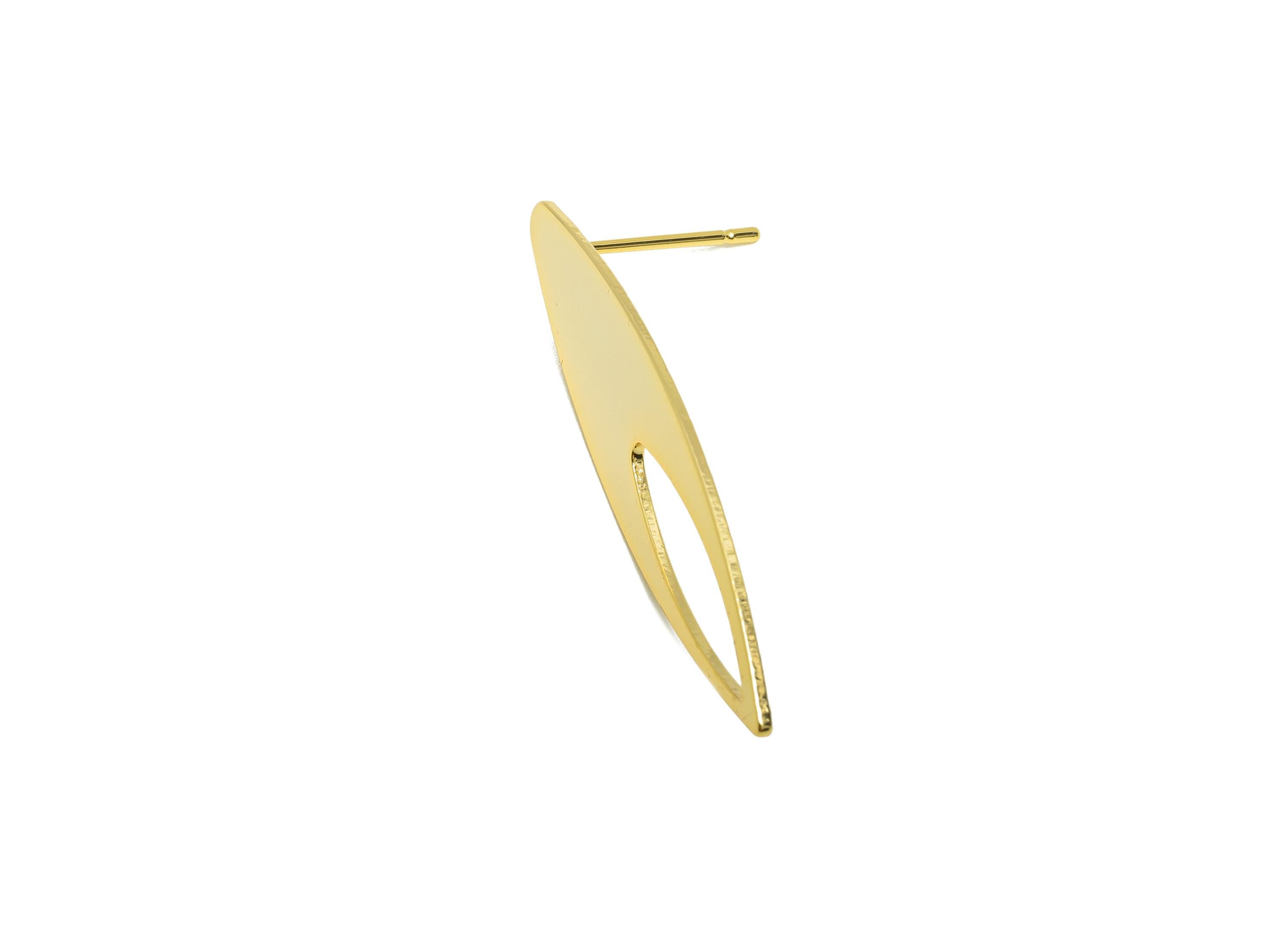 Brass Marquise Earring Stud - Minimalist Earring Post for Girls - Gold Daily Wear Earring - 18K Real Gold Plating - 37.5x10x0.8mm - RGP8977 - DOMEDBAZAAR
