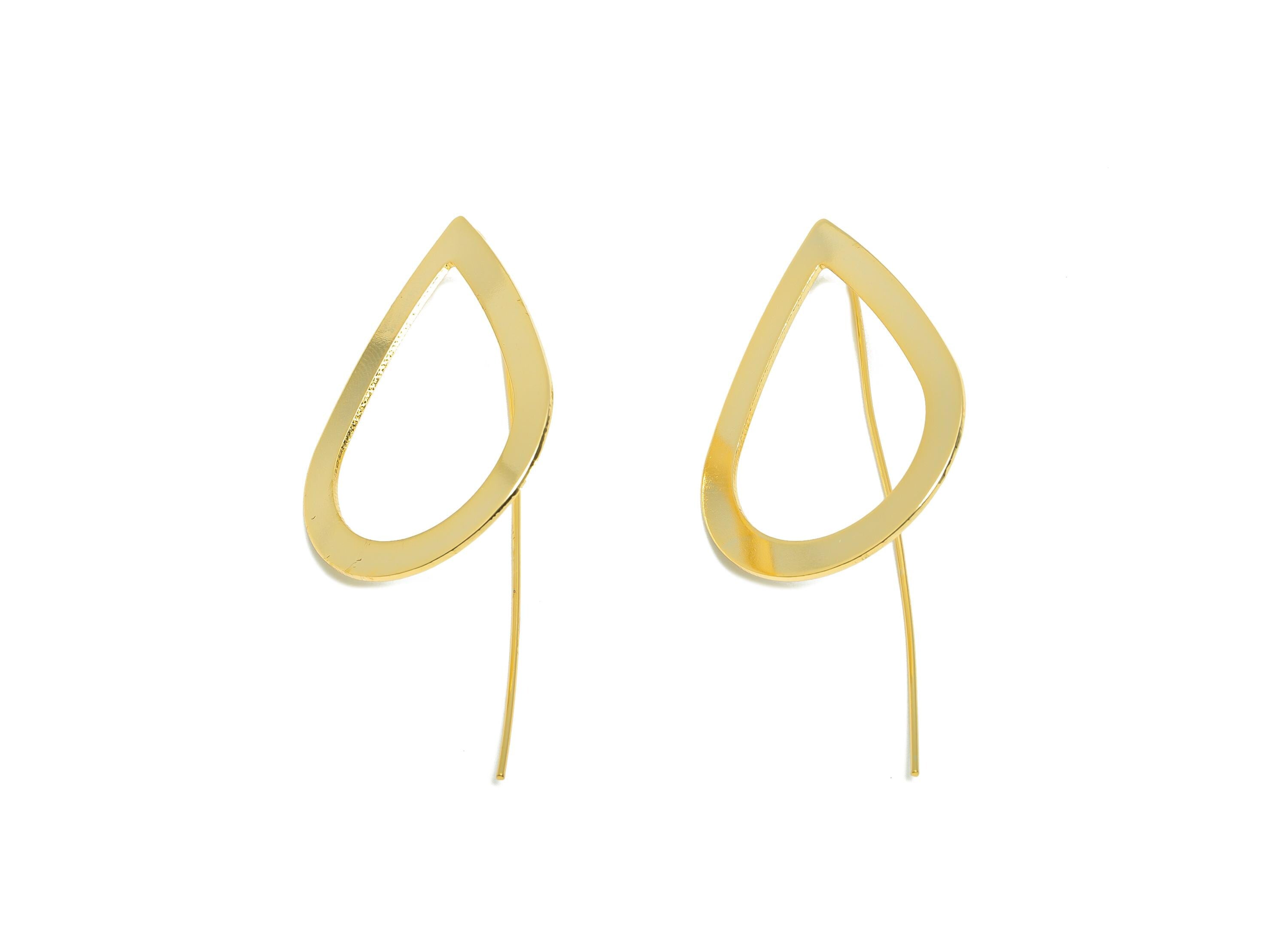 Brass Teardrop Earring - Gold Minimalist Earring Wire for Woman's - Geometry Drop Earring Wire - 18K Real Gold Plating -55x27x0.8mm- RGP8978 - DOMEDBAZAAR