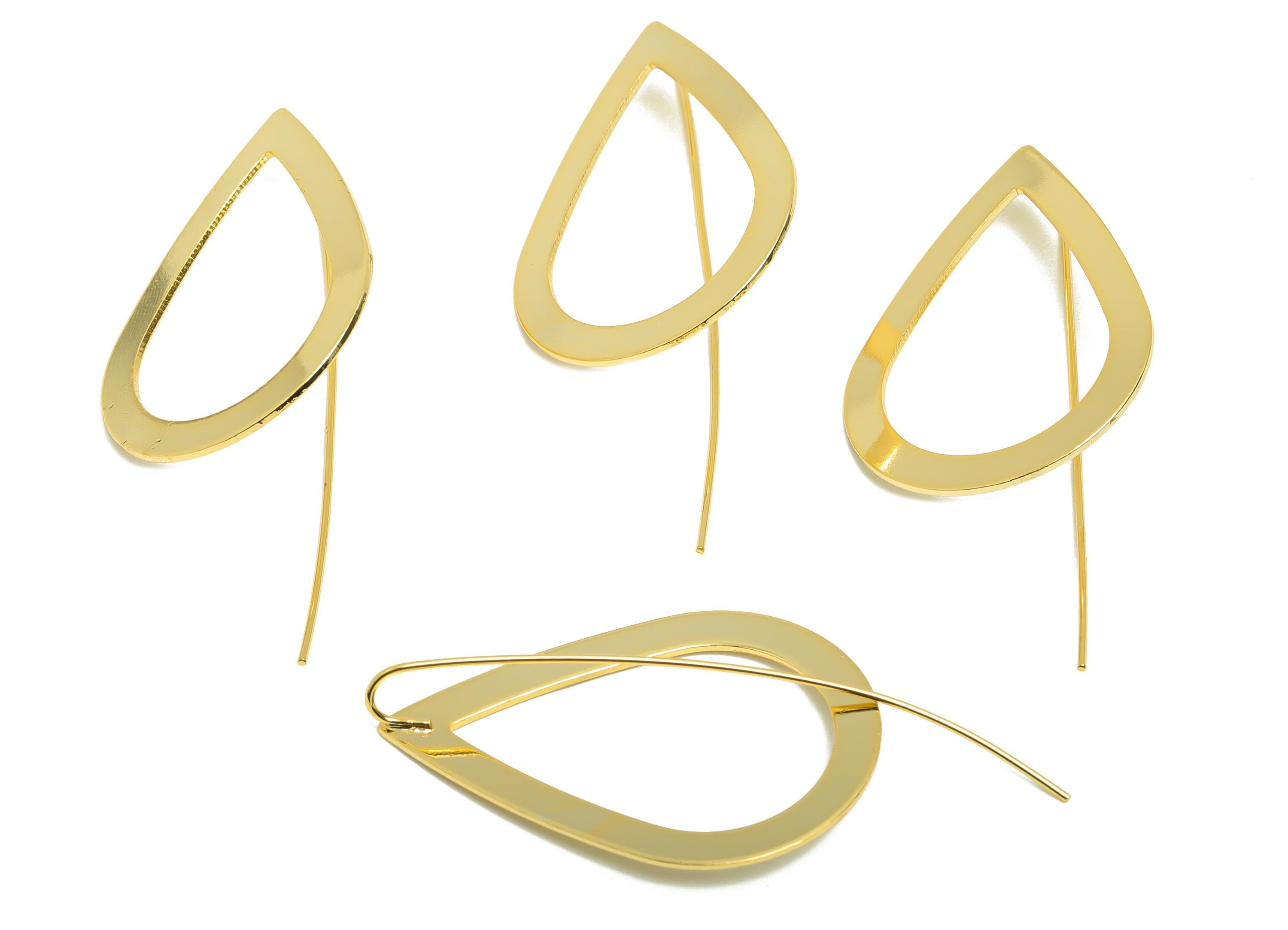 Brass Teardrop Earring - Gold Minimalist Earring Wire for Woman's - Geometry Drop Earring Wire - 18K Real Gold Plating -55x27x0.8mm- RGP8978 - DOMEDBAZAAR