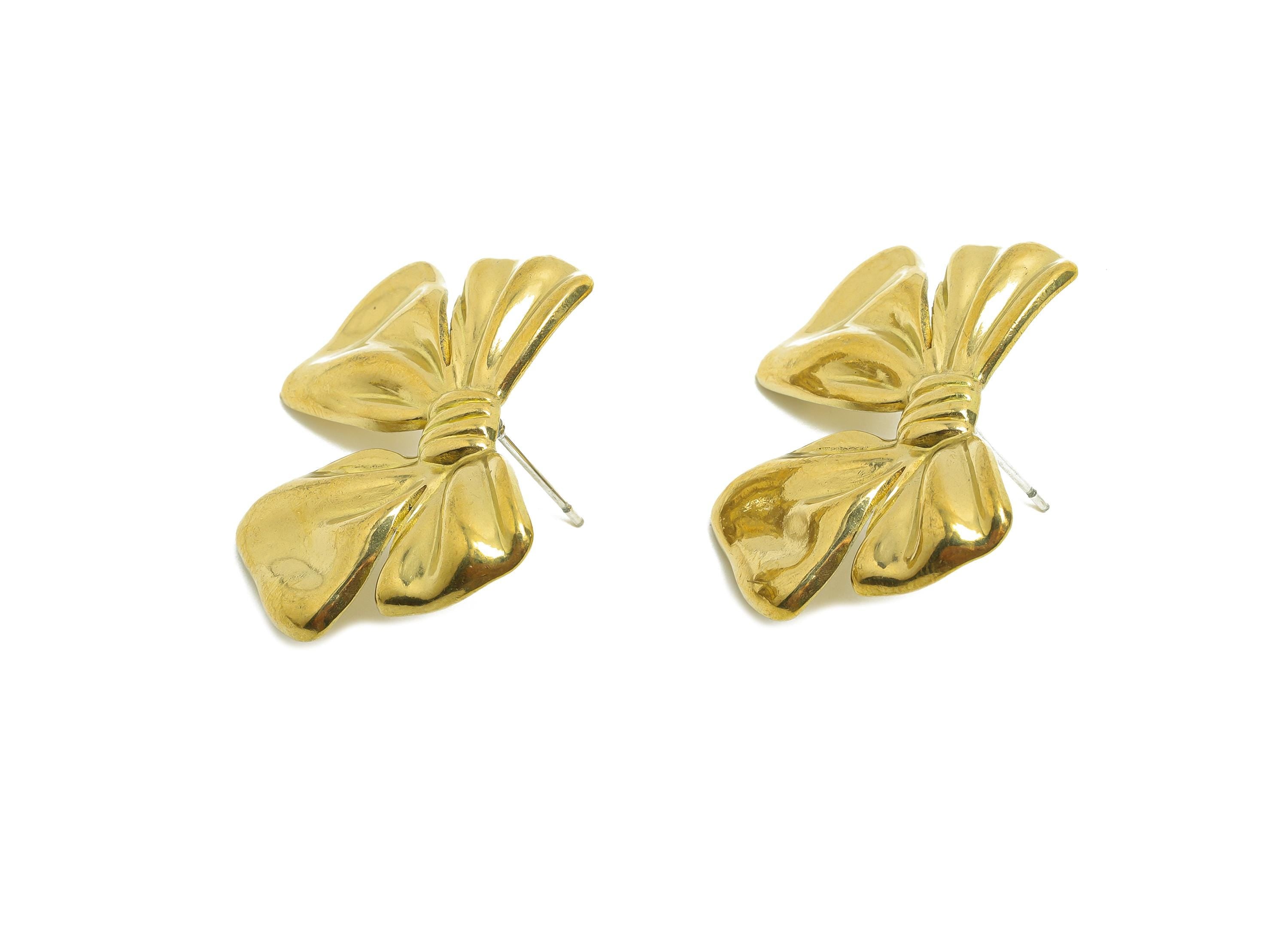 Brass Butterfly Bow Stud Earring - Raw Brass Charming Bow  Ribbon Stud Earring - Textured Butterfly Bow Earring Post - 32x25x3.1mm - PP10809 - DOMEDBAZAAR