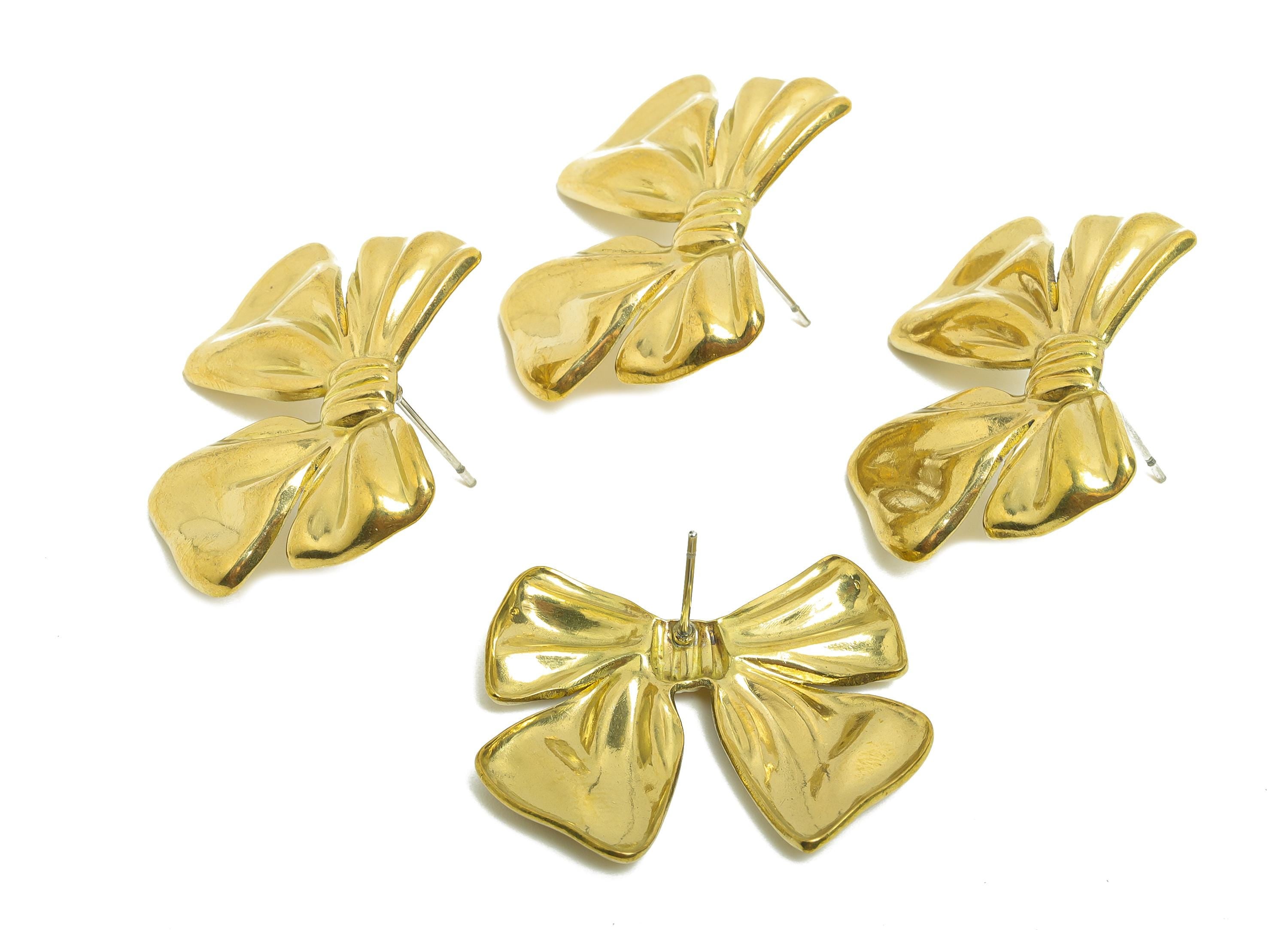 Brass Butterfly Bow Stud Earring - Raw Brass Charming Bow  Ribbon Stud Earring - Textured Butterfly Bow Earring Post - 32x25x3.1mm - PP10809 - DOMEDBAZAAR