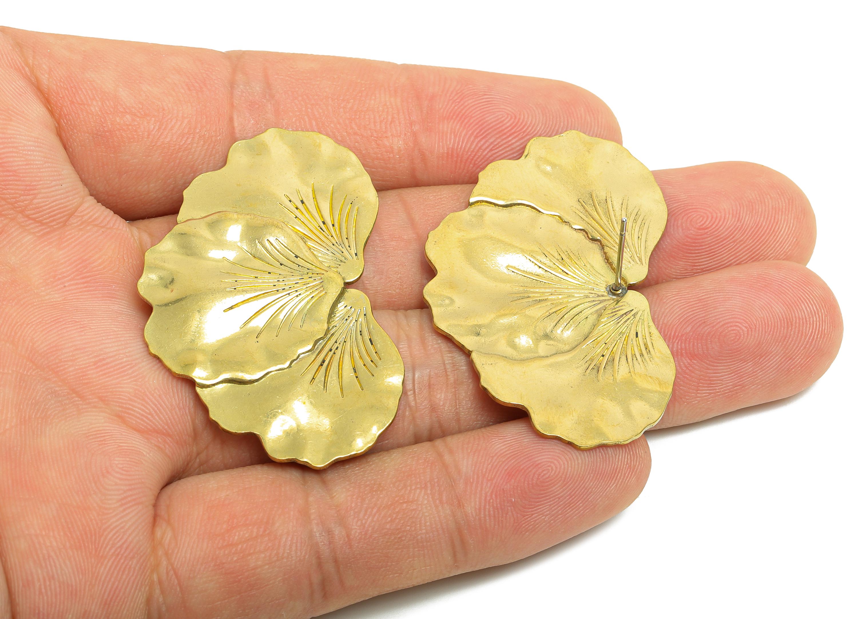 Delicate Leaf Earring Post - Raw Brass Textured Petal with Floral Earring Post - Brass Petal Earring Intricate Floral - 47x29x2mm - PP10812 - DOMEDBAZAAR