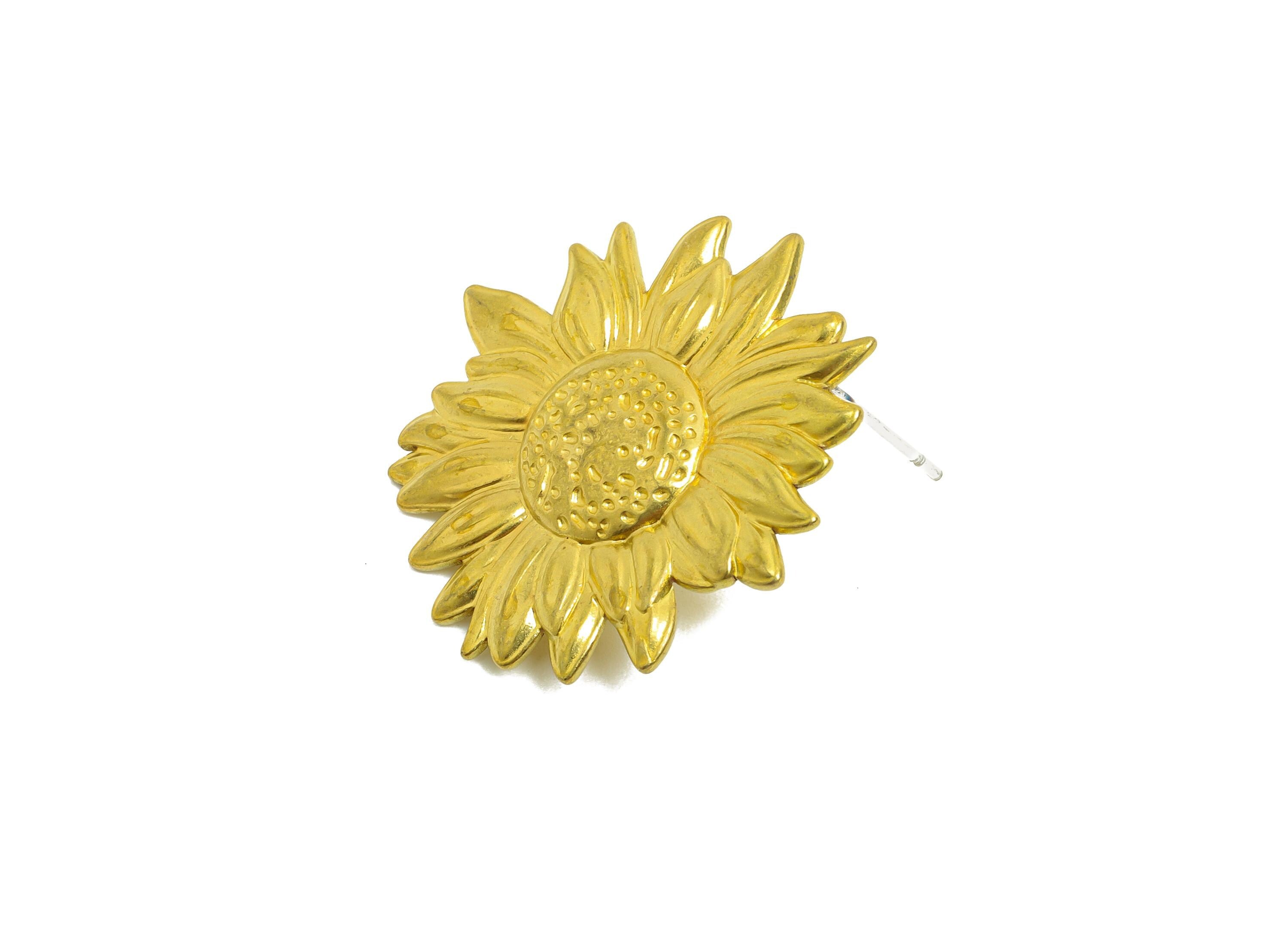 Brass Sunflower Stud Earring - Raw Brass Nature-Inspired Sunflower Earring Post - Brass Delicate Sunflower Earring - 27.7x26x2mm - PP10788 - DOMEDBAZAAR