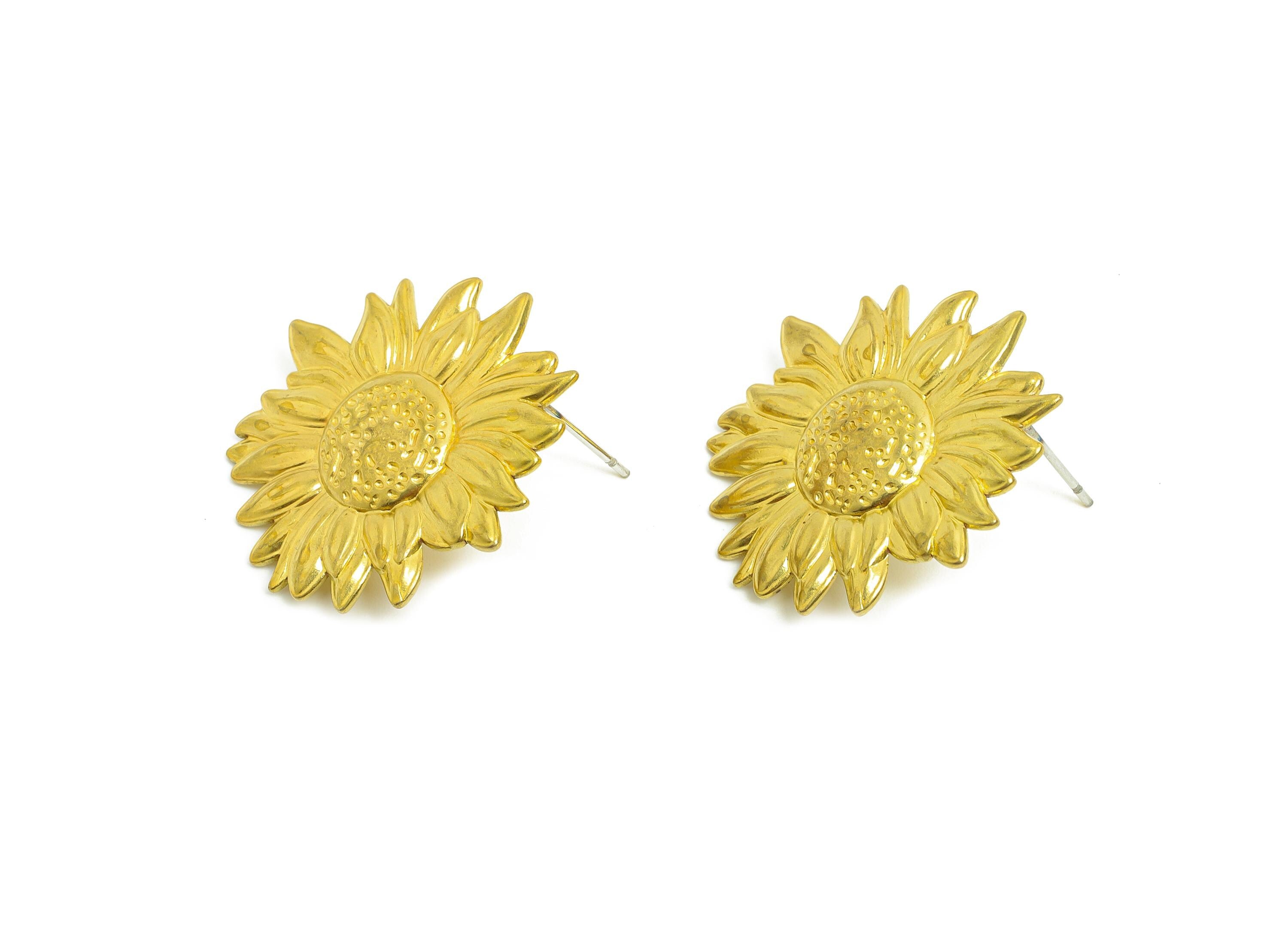 Brass Sunflower Stud Earring - Raw Brass Nature-Inspired Sunflower Earring Post - Brass Delicate Sunflower Earring - 27.7x26x2mm - PP10788 - DOMEDBAZAAR