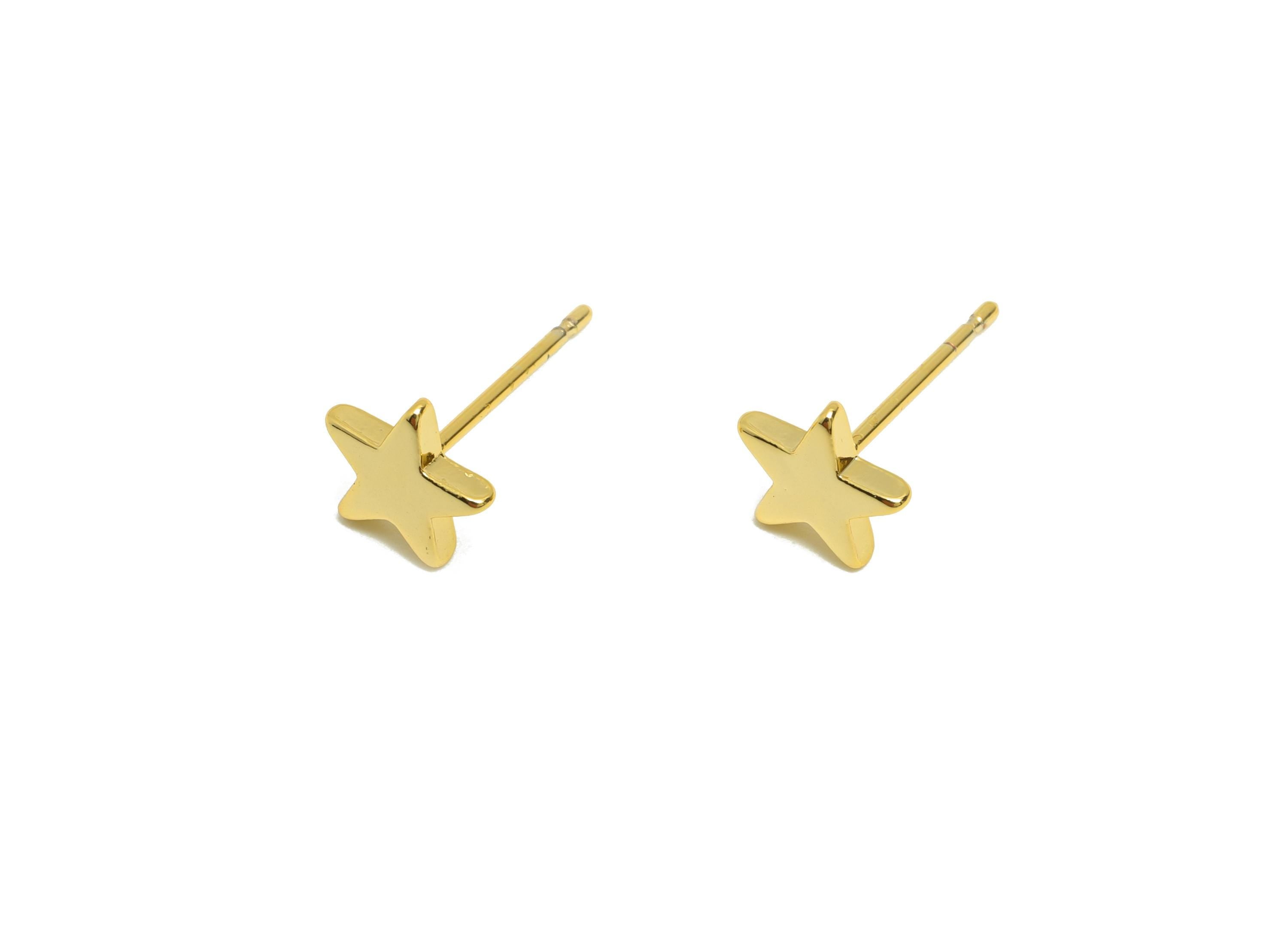Brass Tiny Star Earring - Gold Minimalist Earring Post - Five-Pointed Star Daily Wear Ear - 18K Real Gold Plating - 7.65x7.65x1.63mm-RGP8982 - DOMEDBAZAAR