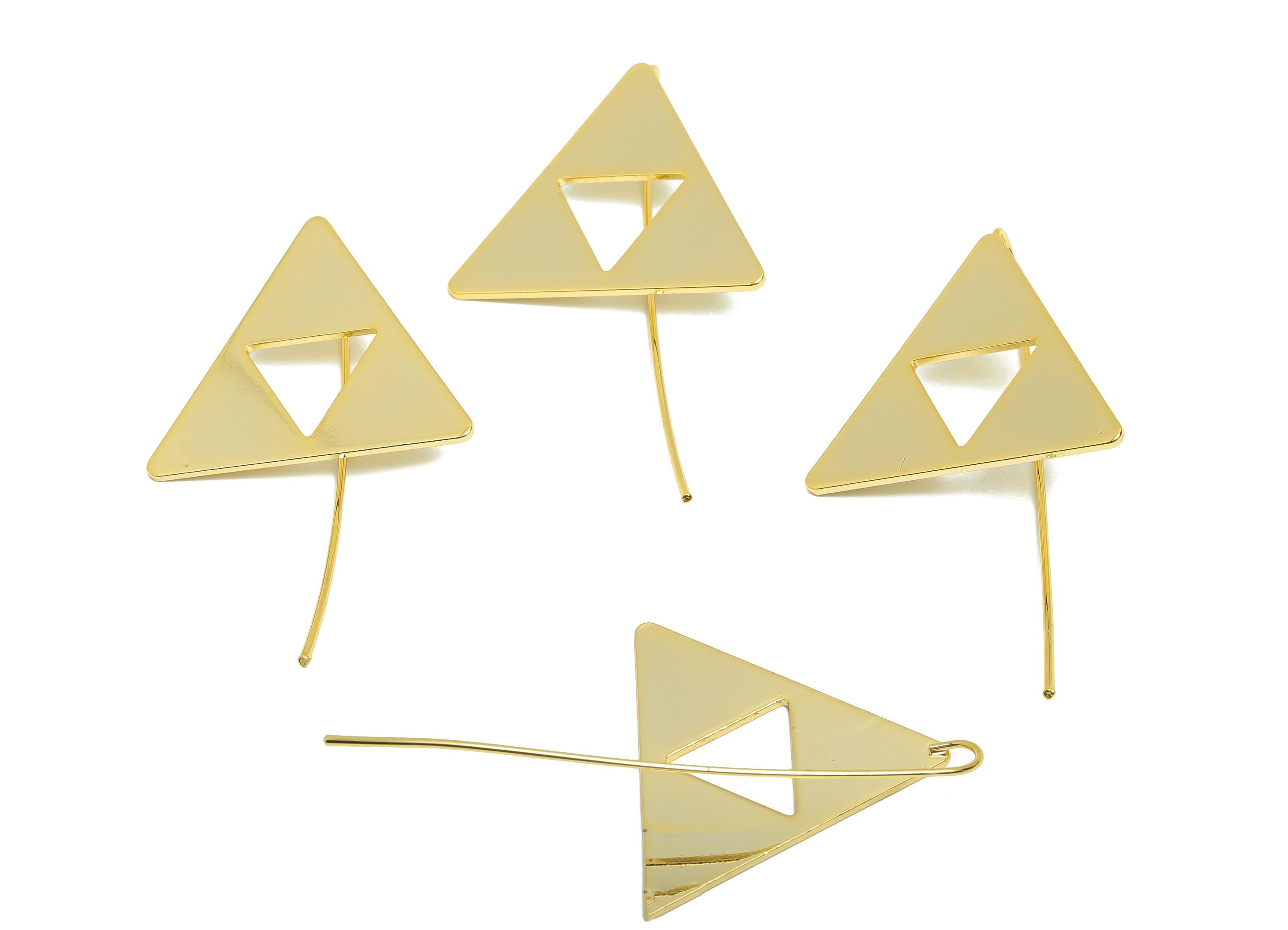 Brass Triangle Earring - Gold Minimalist Earring Wire for Woman's - Geometry Earring Wire - 18K Real Gold Plated- 55x27.22x1.13mm - RGP8983 - DOMEDBAZAAR