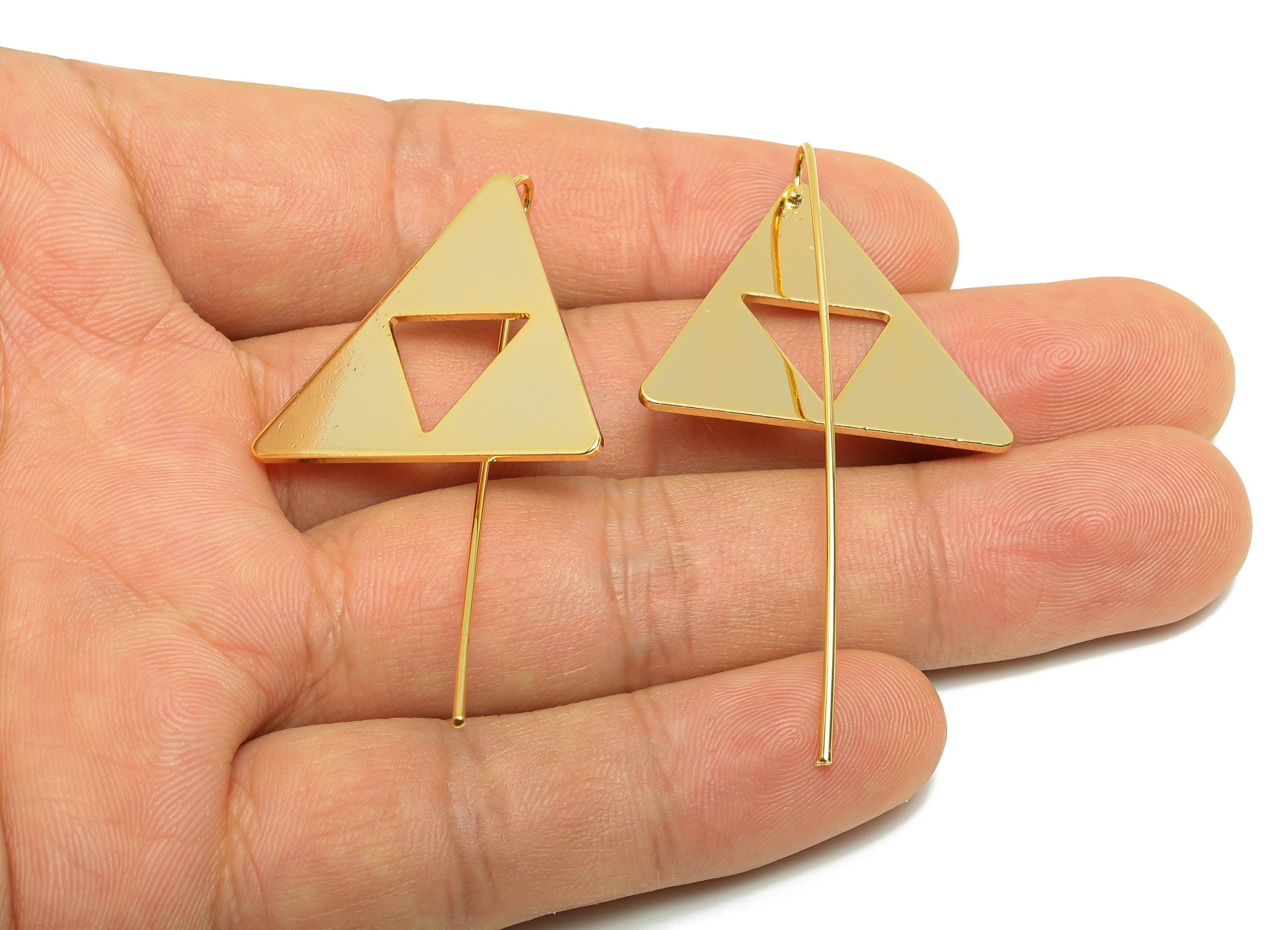 Brass Triangle Earring - Gold Minimalist Earring Wire for Woman's - Geometry Earring Wire - 18K Real Gold Plated- 55x27.22x1.13mm - RGP8983 - DOMEDBAZAAR