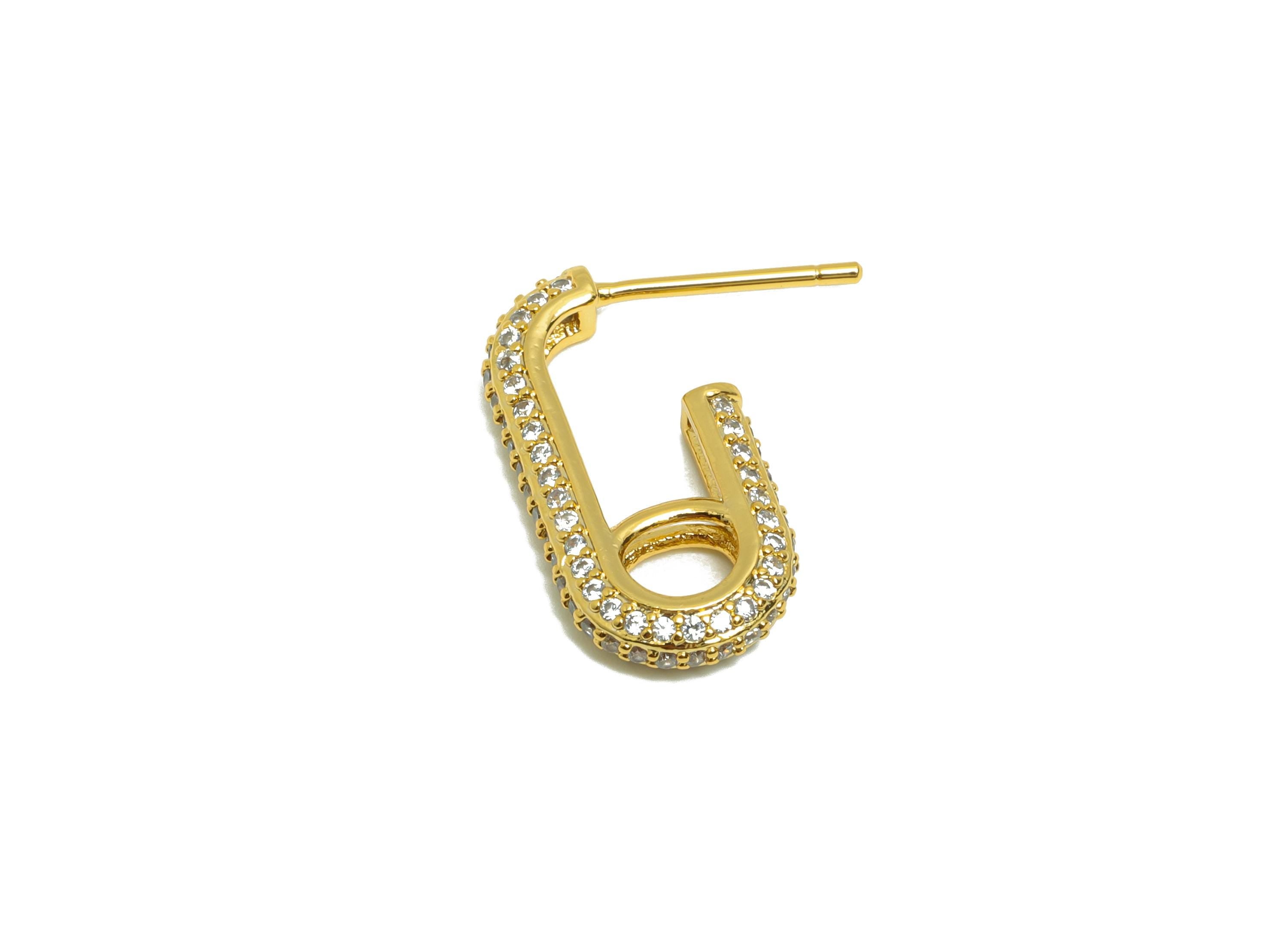 Brass Rectangle Earring - Zircon Hoop Earring Stud - Gold Open Rectangle Earring Post - 18K Real Gold Plating - 19.62x16.05x3.12mm - RGP8984 - DOMEDBAZAAR