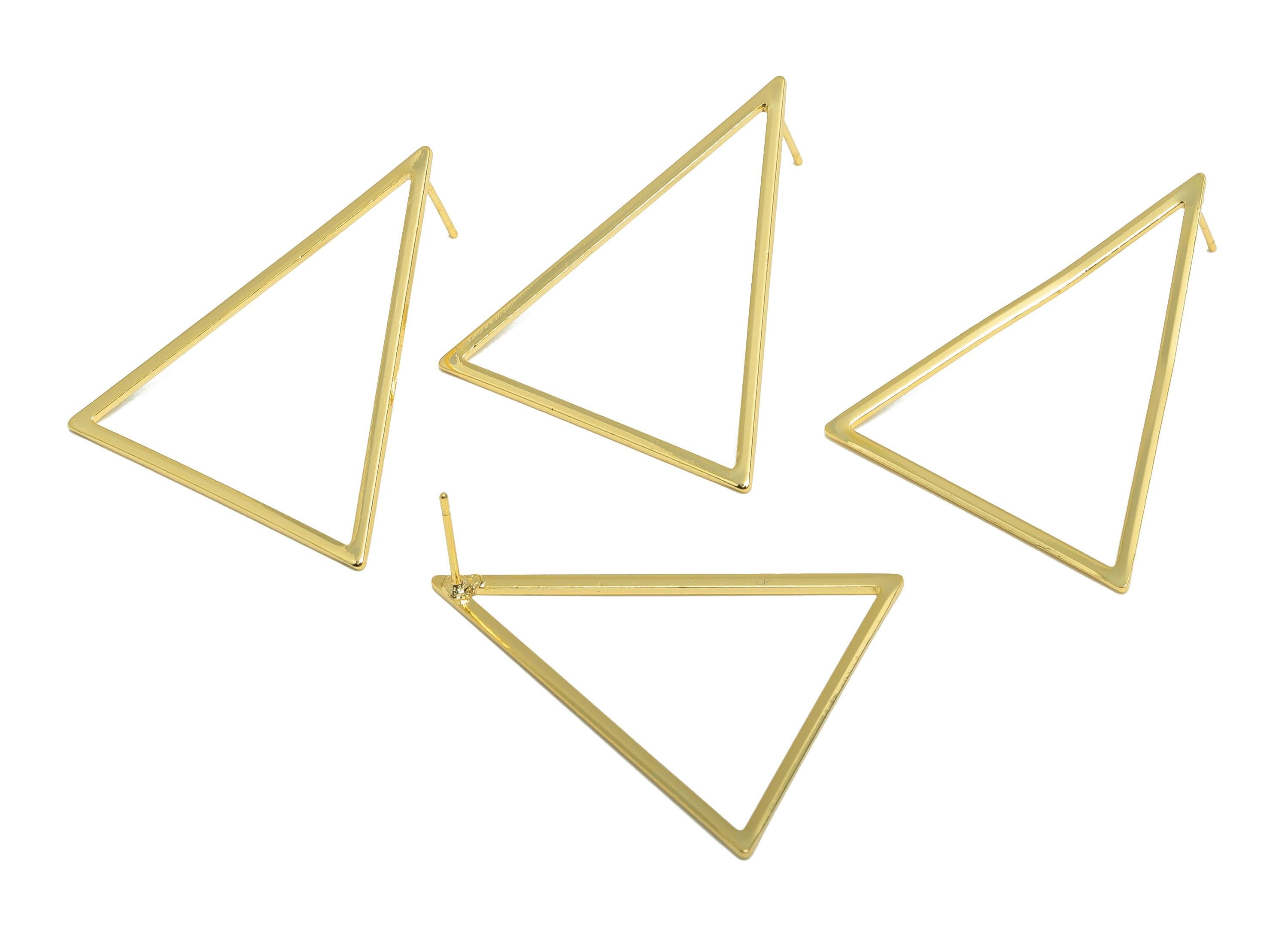 Brass Triangle Earring - Gold Geometry Earring Post for Girls - Triangle Daily Wear Earring - 18K Real Gold Plating -36.08x30.51x1mm-RGP8987 - DOMEDBAZAAR