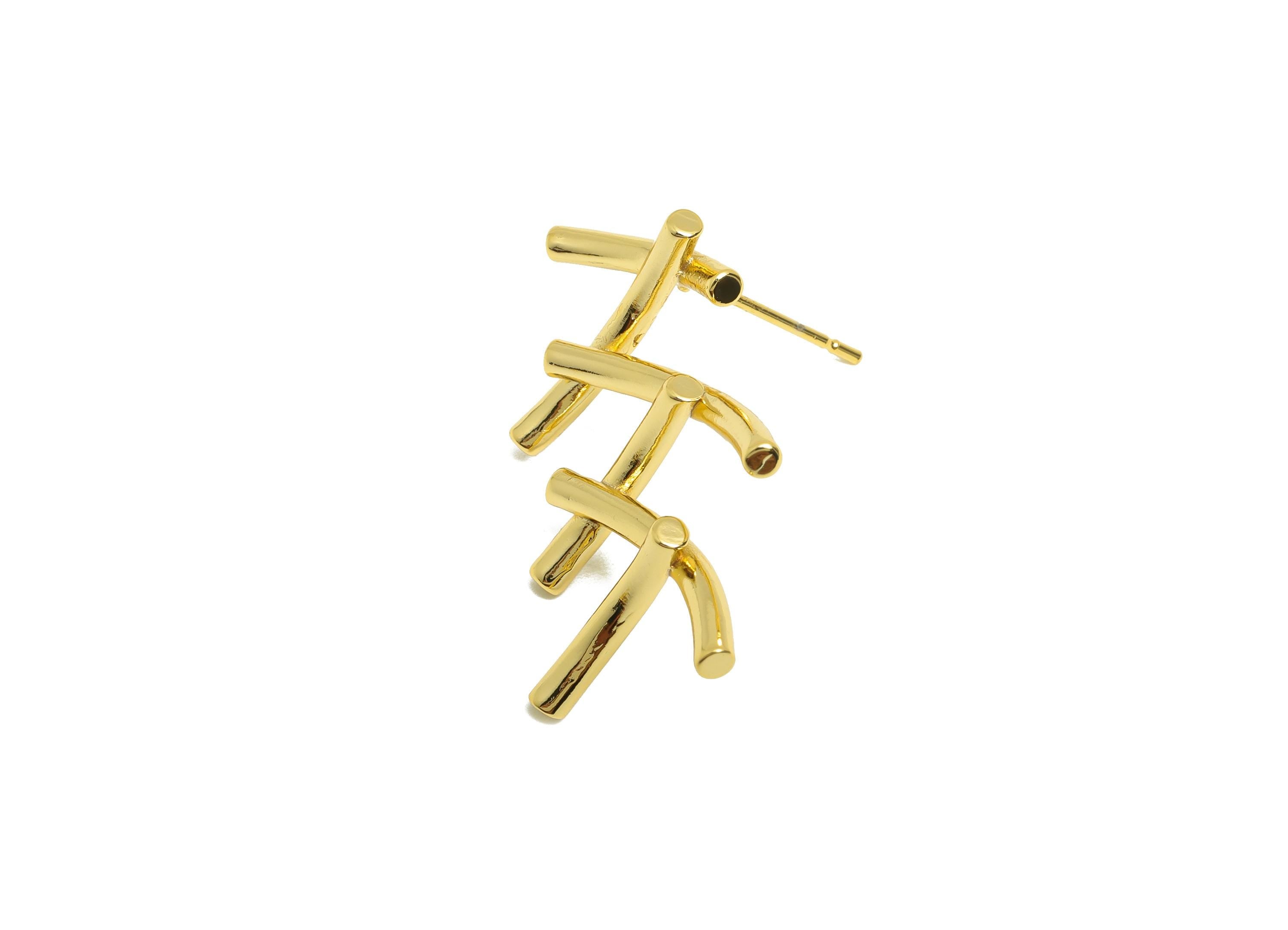 Brass Geometric Earring - Gold Intertwined Bar Ear Post for Girls - Daily Wear Earring - 18K Real Gold Plating -26.17x19.83x2.03mm - RGP8990 - DOMEDBAZAAR