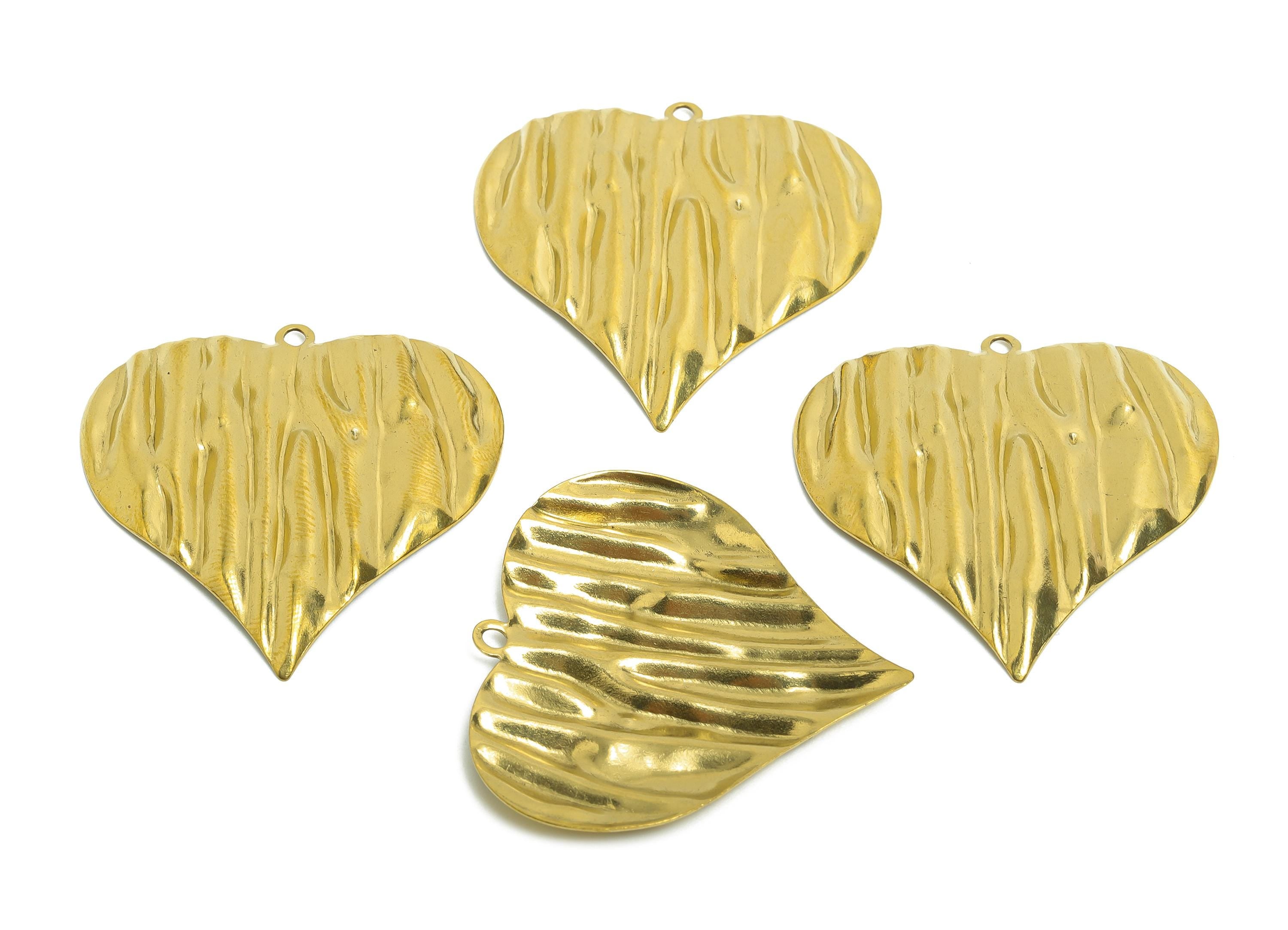 Brass Bold Heart Pendant - Raw Brass Unique Texture Hear Charm - Brass Vintage Wavy Heart Earring Charm - Romantic Gift -39x39x2mm - PP10799 - DOMEDBAZAAR