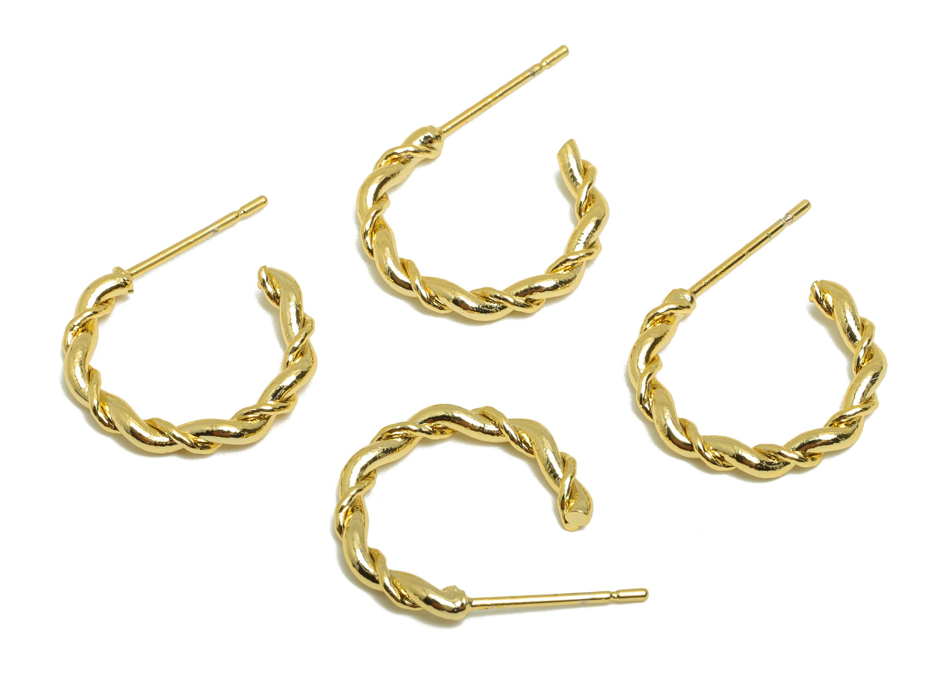 Brass Twisted Earring Stud - Gold C Hoop Earring Post for Girl- Twisted Daily Wear Earring - 18K Real Gold Plated -16.09x2.13x1.7mm- RGP8991 - DOMEDBAZAAR