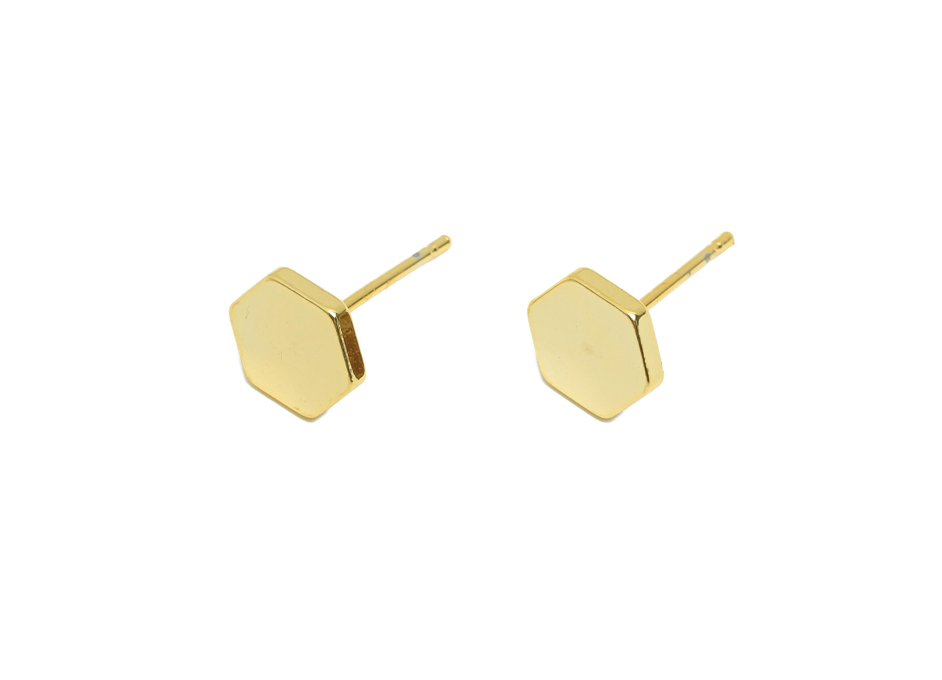 Brass Tiny Hexagon Earring - Gold Minimalist Ear Post for Girls - Hexagon Daily Wear Ear - 18K Real Gold Plating -7.97x7.97x1.52mm - RGP8993 - DOMEDBAZAAR