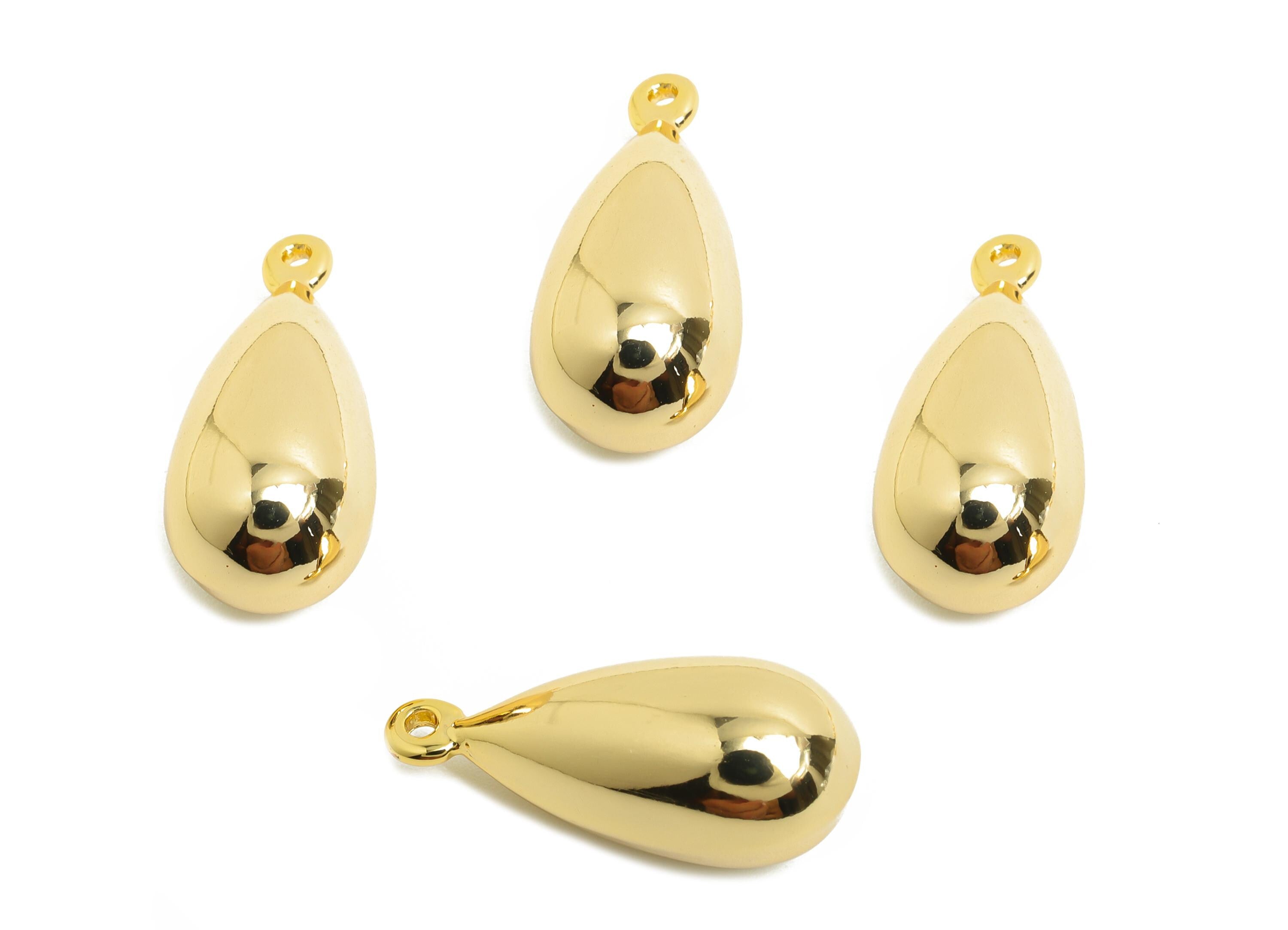 Brass Bead Earring Charm - Brass Minimalist Teardrop Charm - Brass Classic Teardrop Jewelry - 18K Real Gold Plated - 23x10x10mm-RGP10013 - DOMEDBAZAAR