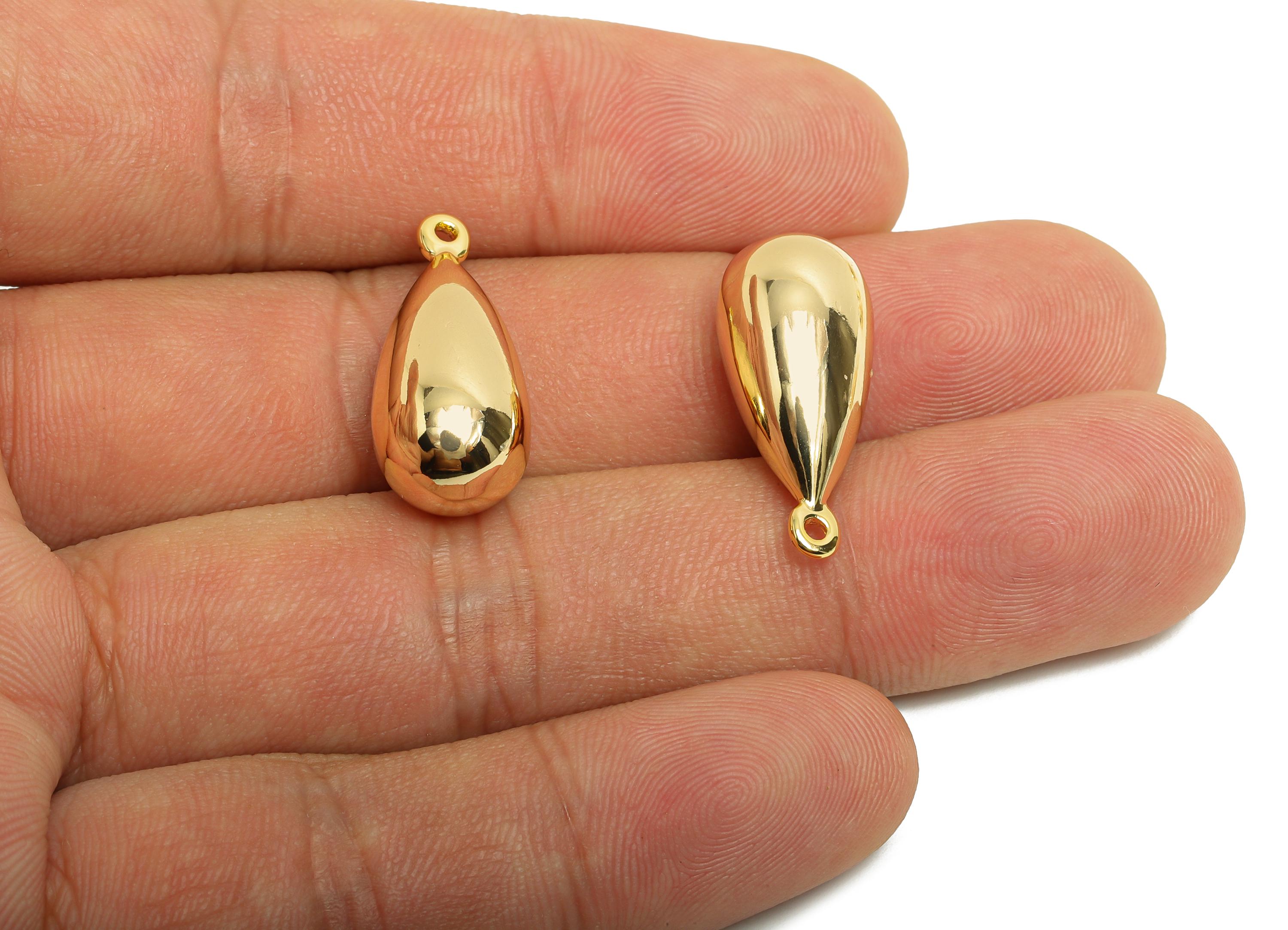 Brass Bead Earring Charm - Brass Minimalist Teardrop Charm - Brass Classic Teardrop Jewelry - 18K Real Gold Plated - 23x10x10mm-RGP10013 - DOMEDBAZAAR