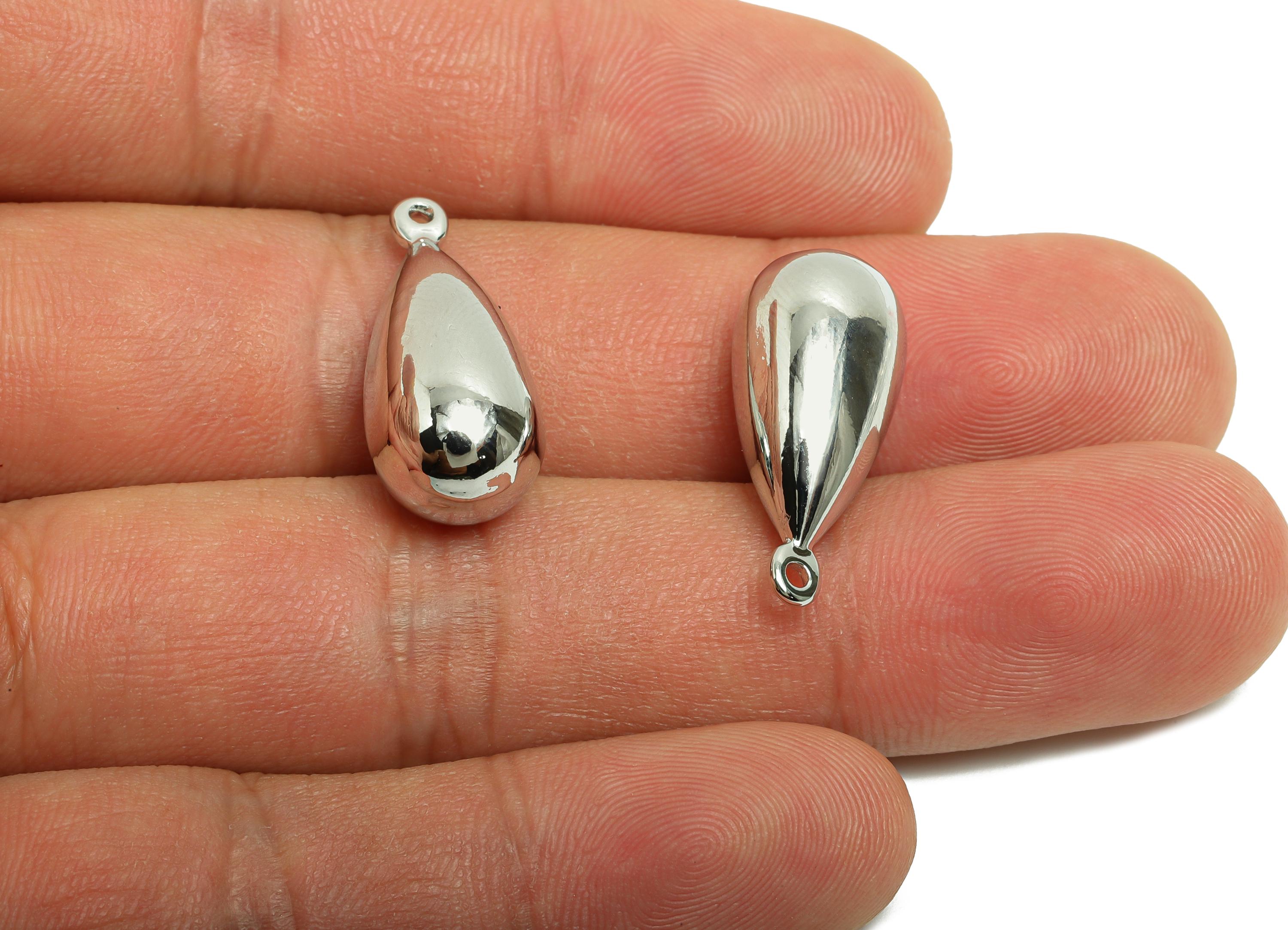 Brass Bead Earring Charm - Brass Minimalist Teardrop Charm - Classic Teardrop Jewelry - 18K Real White Gold Plated - 23x10x10mm-RGP10012 - DOMEDBAZAAR