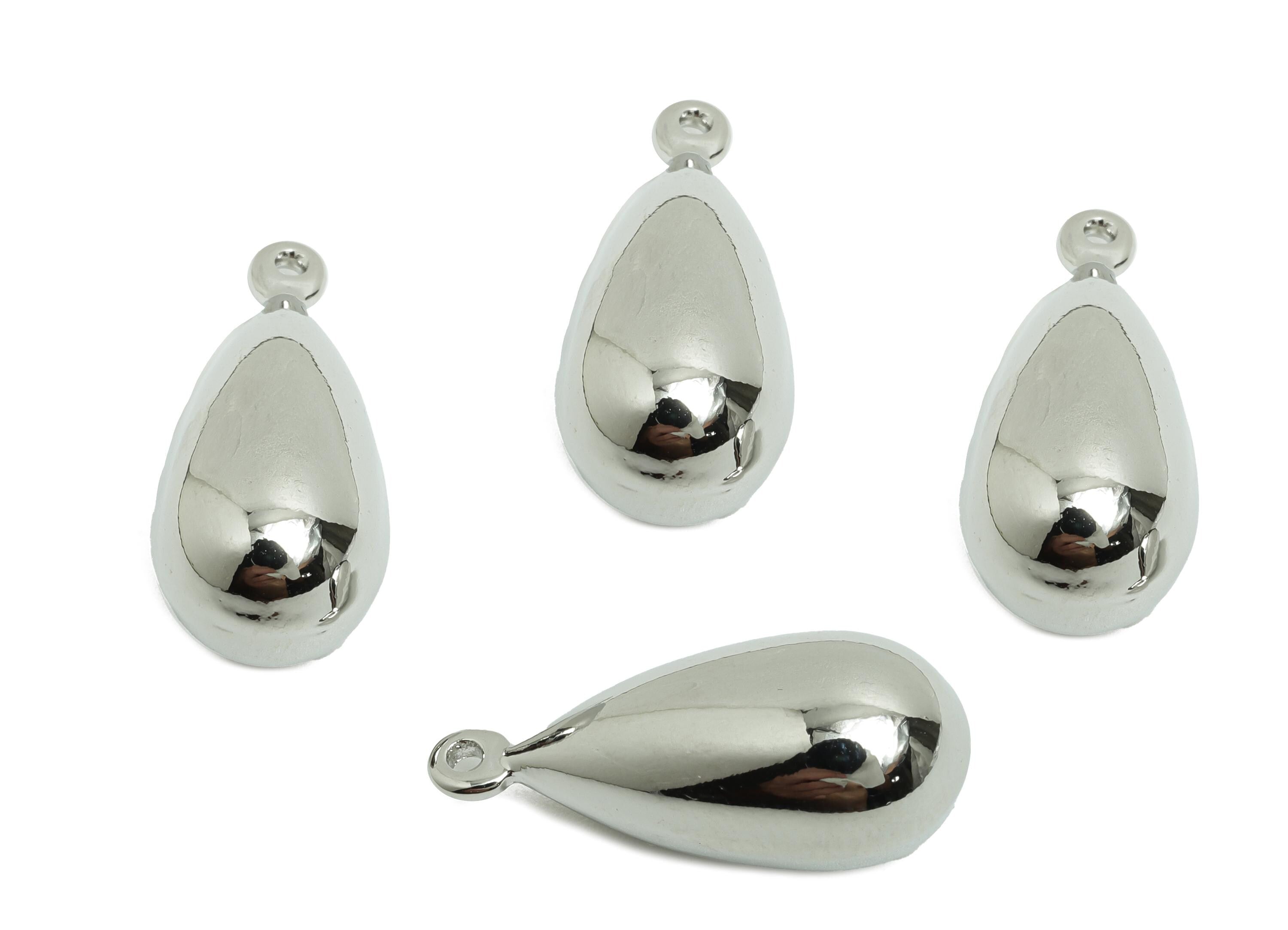 Brass Bead Earring Charm - Brass Minimalist Teardrop Charm - Classic Teardrop Jewelry - 18K Real White Gold Plated - 23x10x10mm-RGP10012 - DOMEDBAZAAR