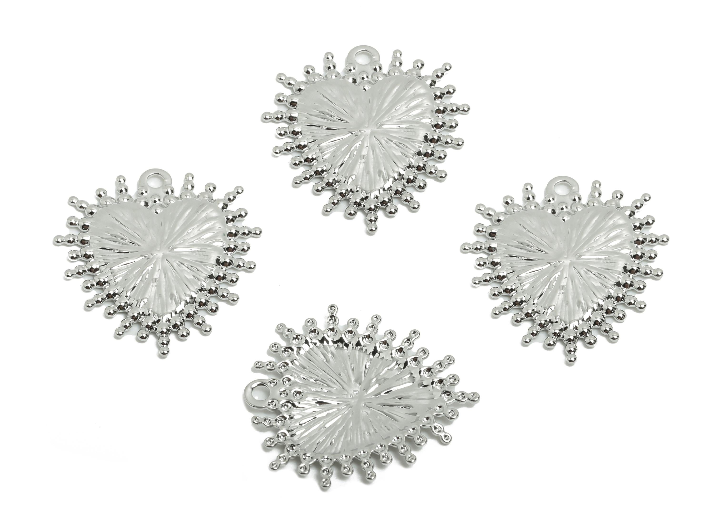 Brass Heart Earring Charm - Brass Minimalist Heart Charm - Textured Heart Jewelry - 18k Real White Gold Plating - 19x17.5x1mm - RGP10028 - DOMEDBAZAAR