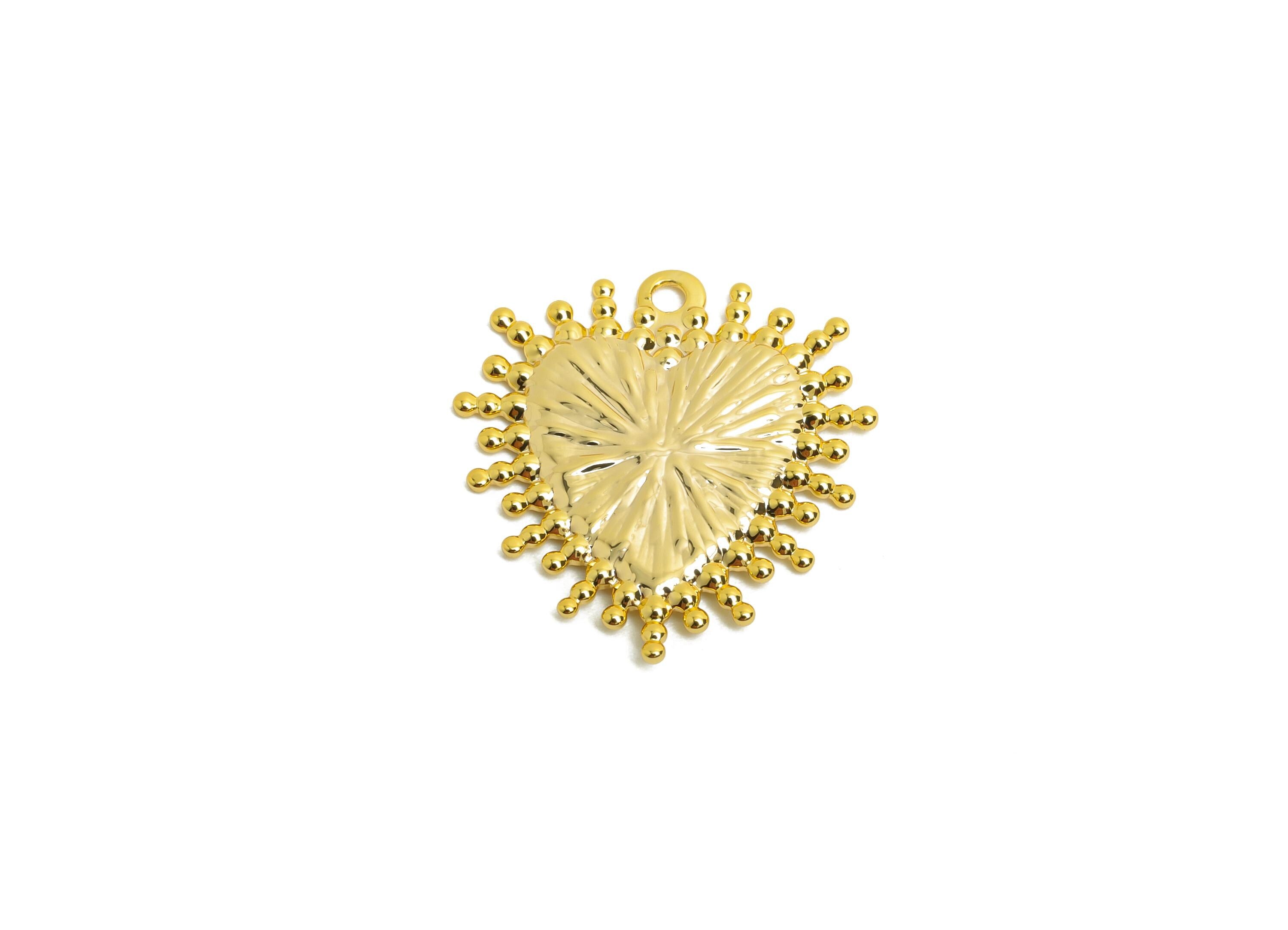 Brass Heart Earring Charm - Brass Minimalist Heart Charm - Vintage Textured Heart Jewelry - 18k Real Gold Plating - 19x17x1mm - RGP10029 - DOMEDBAZAAR