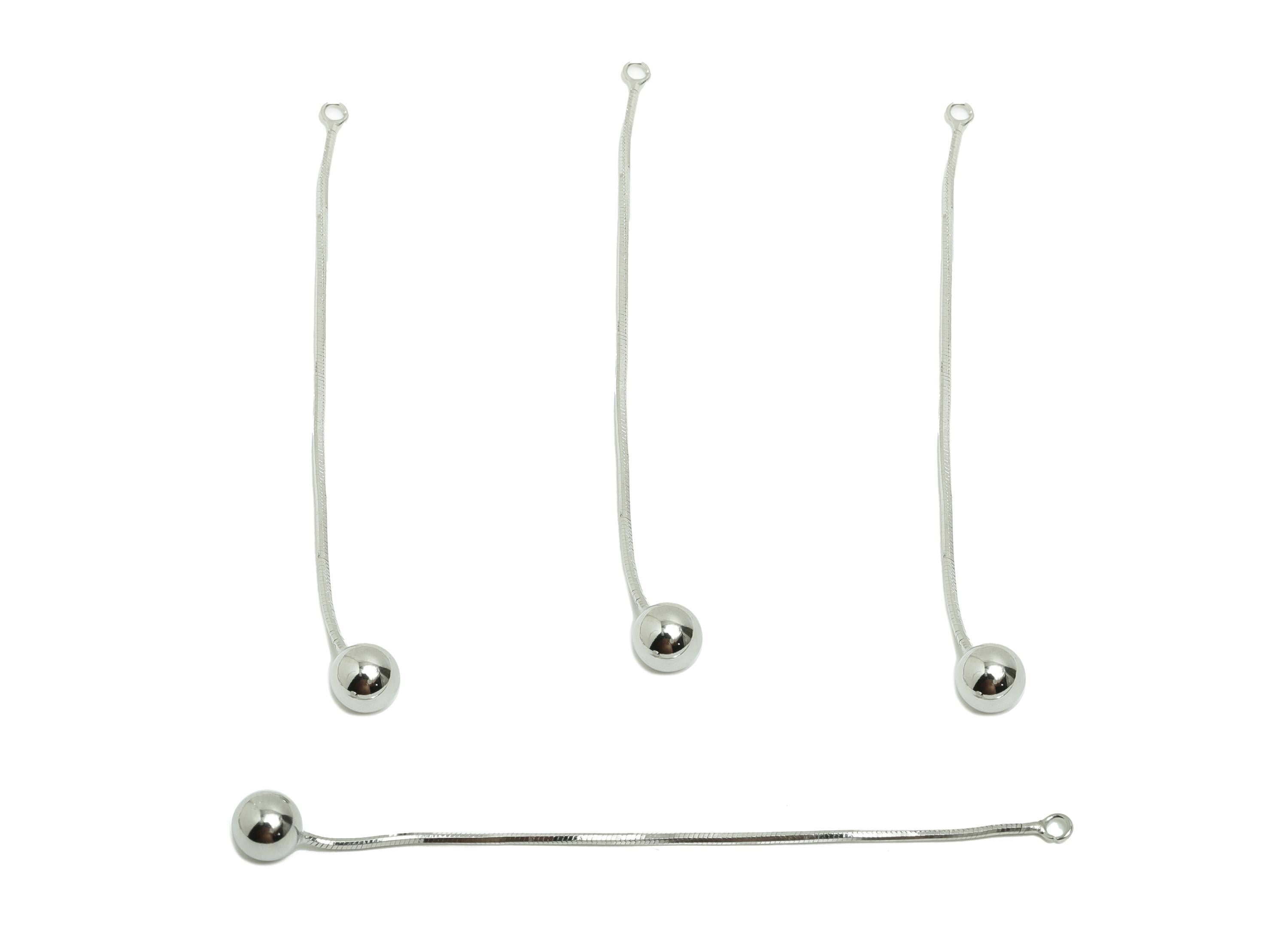 Ball Dangle Earring Charm - Brass Silver Minimalist Hanging Bead Charm - Ball Drop Pendant - 18K Real White Gold Plated - 65x5x5mm -RGP10008 - DOMEDBAZAAR