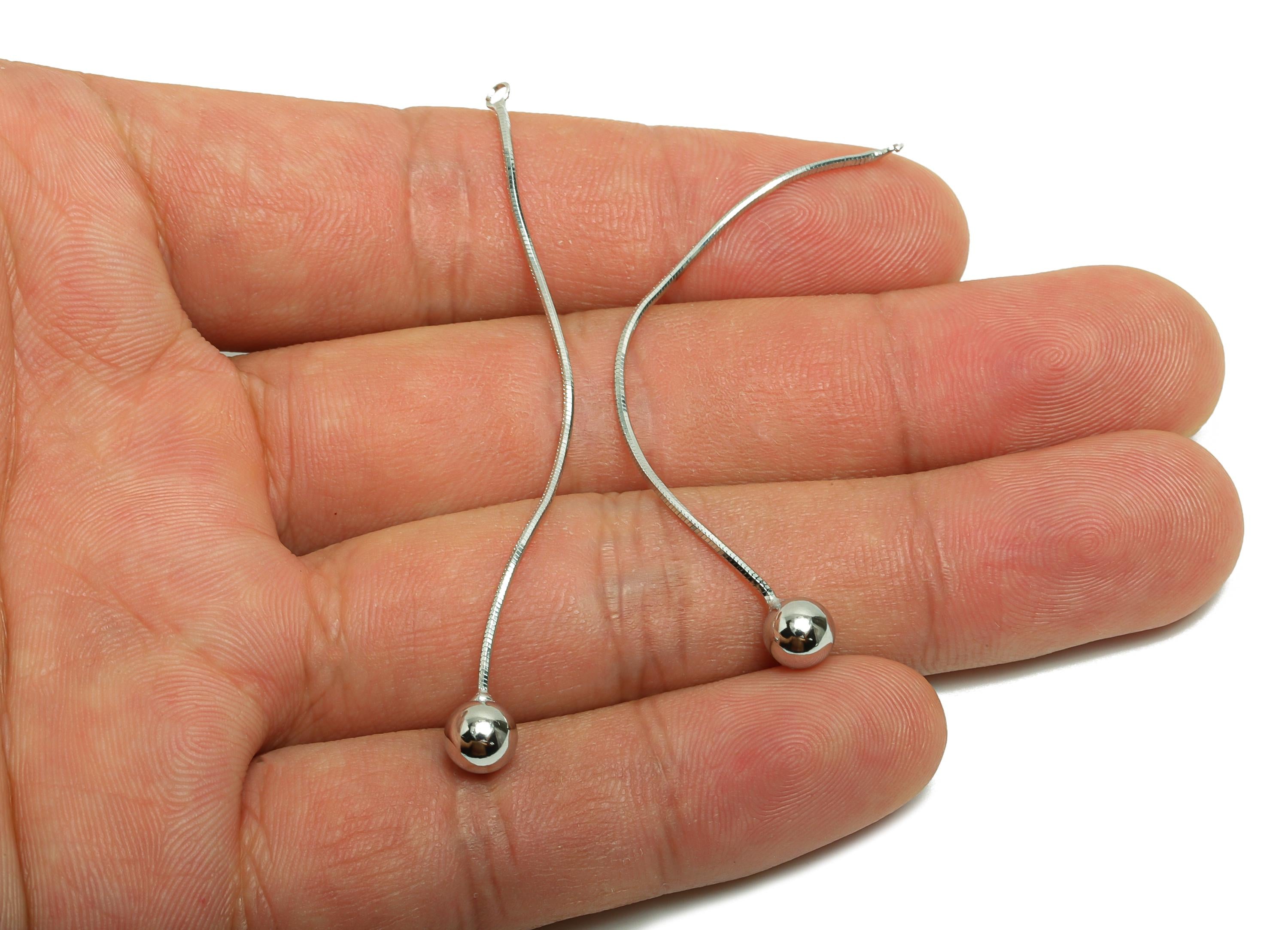 Ball Dangle Earring Charm - Brass Silver Minimalist Hanging Bead Charm - Ball Drop Pendant - 18K Real White Gold Plated - 65x5x5mm -RGP10008 - DOMEDBAZAAR