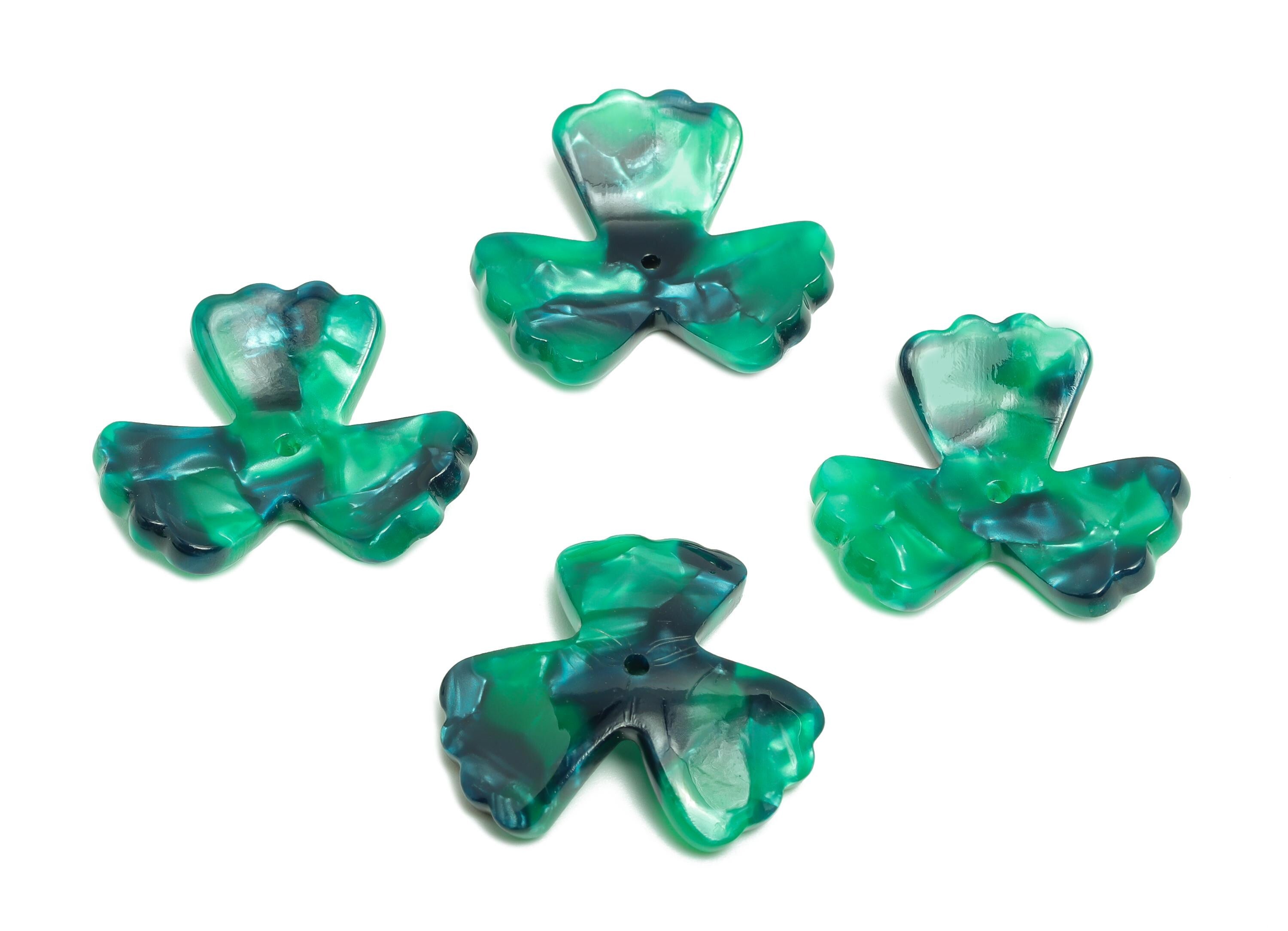 Acetate Flower Earring Charm - Marbled Flower Earring Charm - DIY Flower Charm - Handmade Accessory - Green Piece - 25x22x2mm - AC1324-A04 - DOMEDBAZAAR