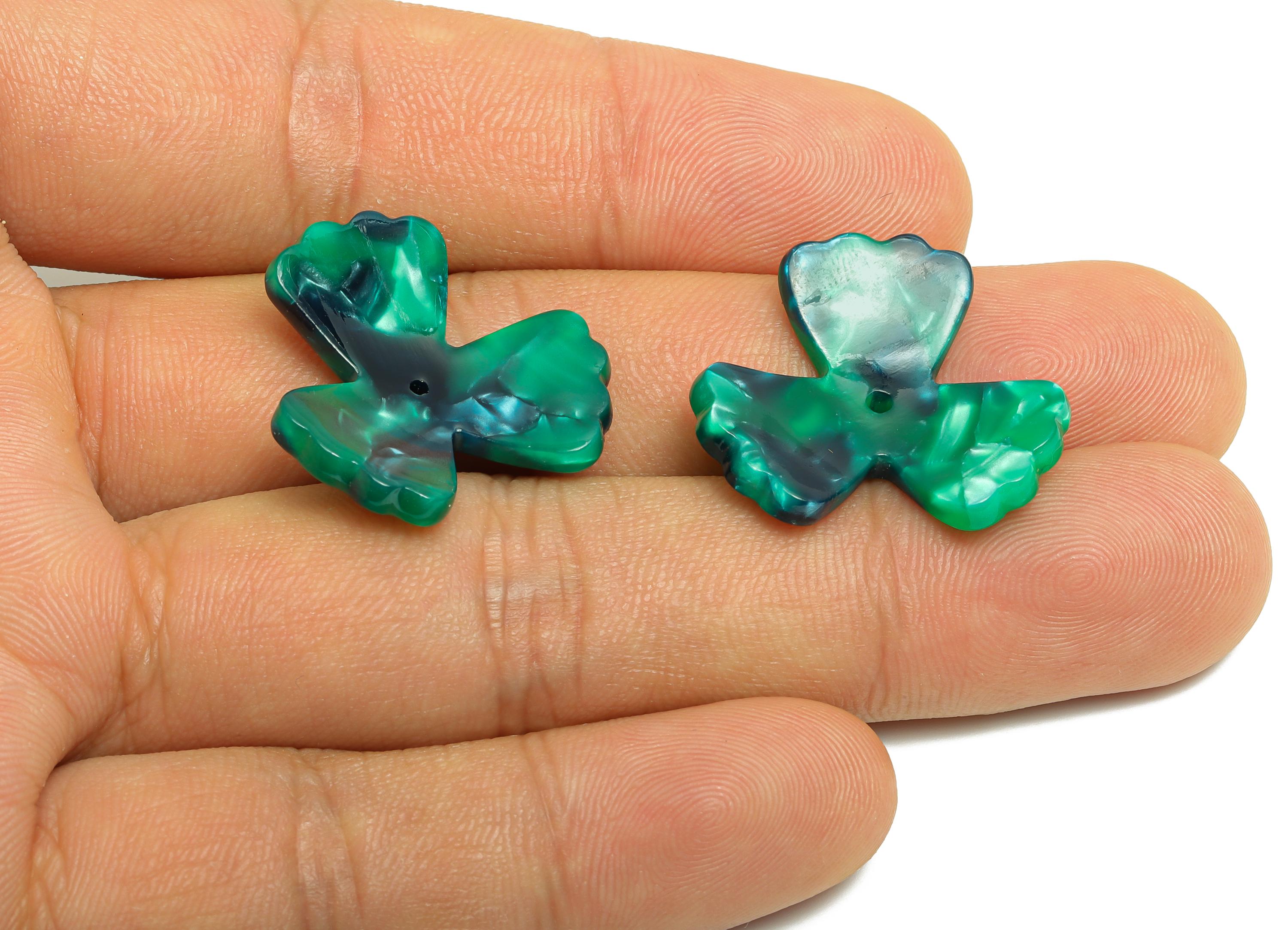 Acetate Flower Earring Charm - Marbled Flower Earring Charm - DIY Flower Charm - Handmade Accessory - Green Piece - 25x22x2mm - AC1324-A04 - DOMEDBAZAAR