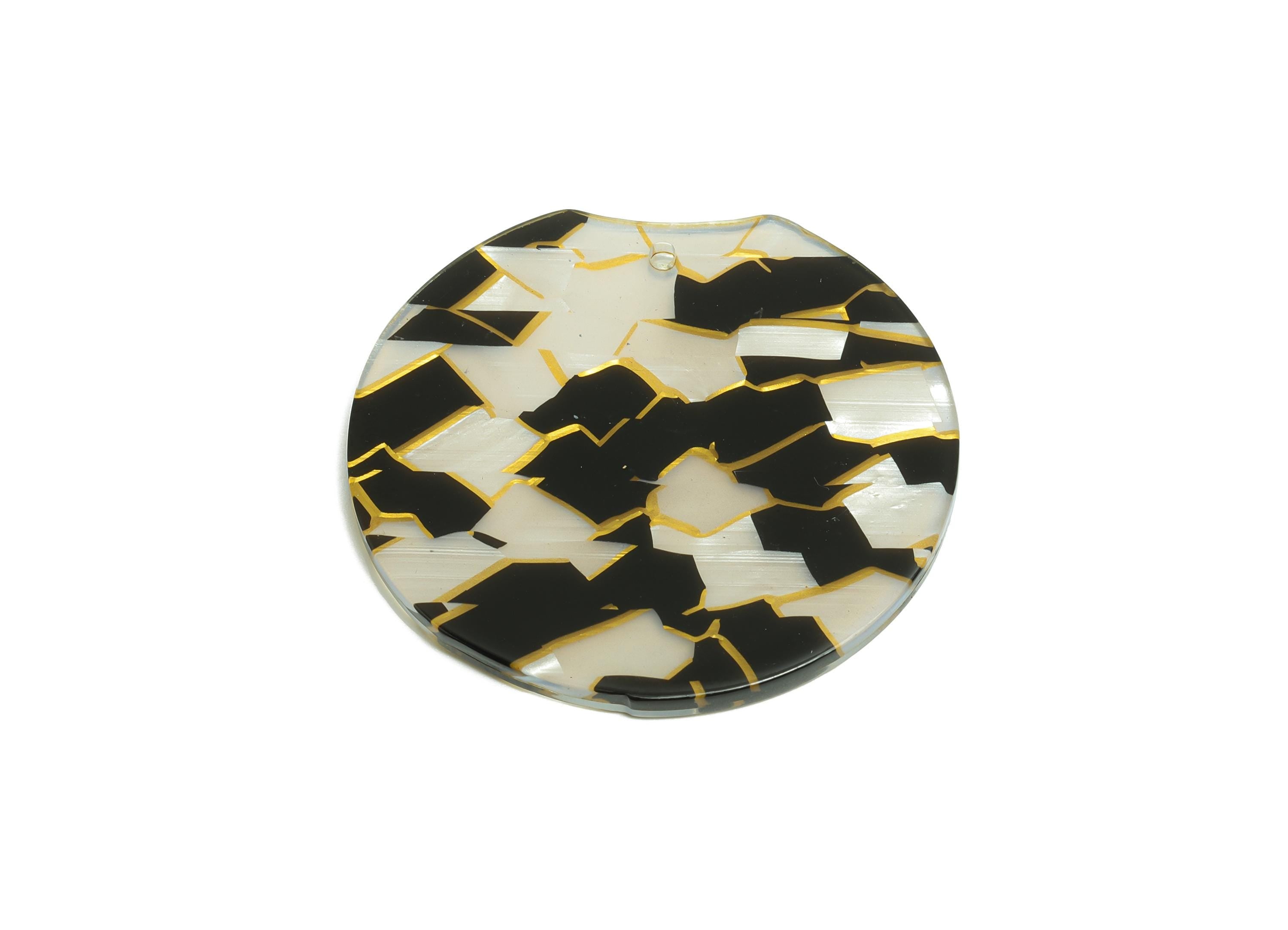 PVC Round Charm - Abstract Charm - Black and White Design - Handmade Accessory - Geometric Pendant - 37.73x35.3x2.2mm - AC2625-A403 - DOMEDBAZAAR