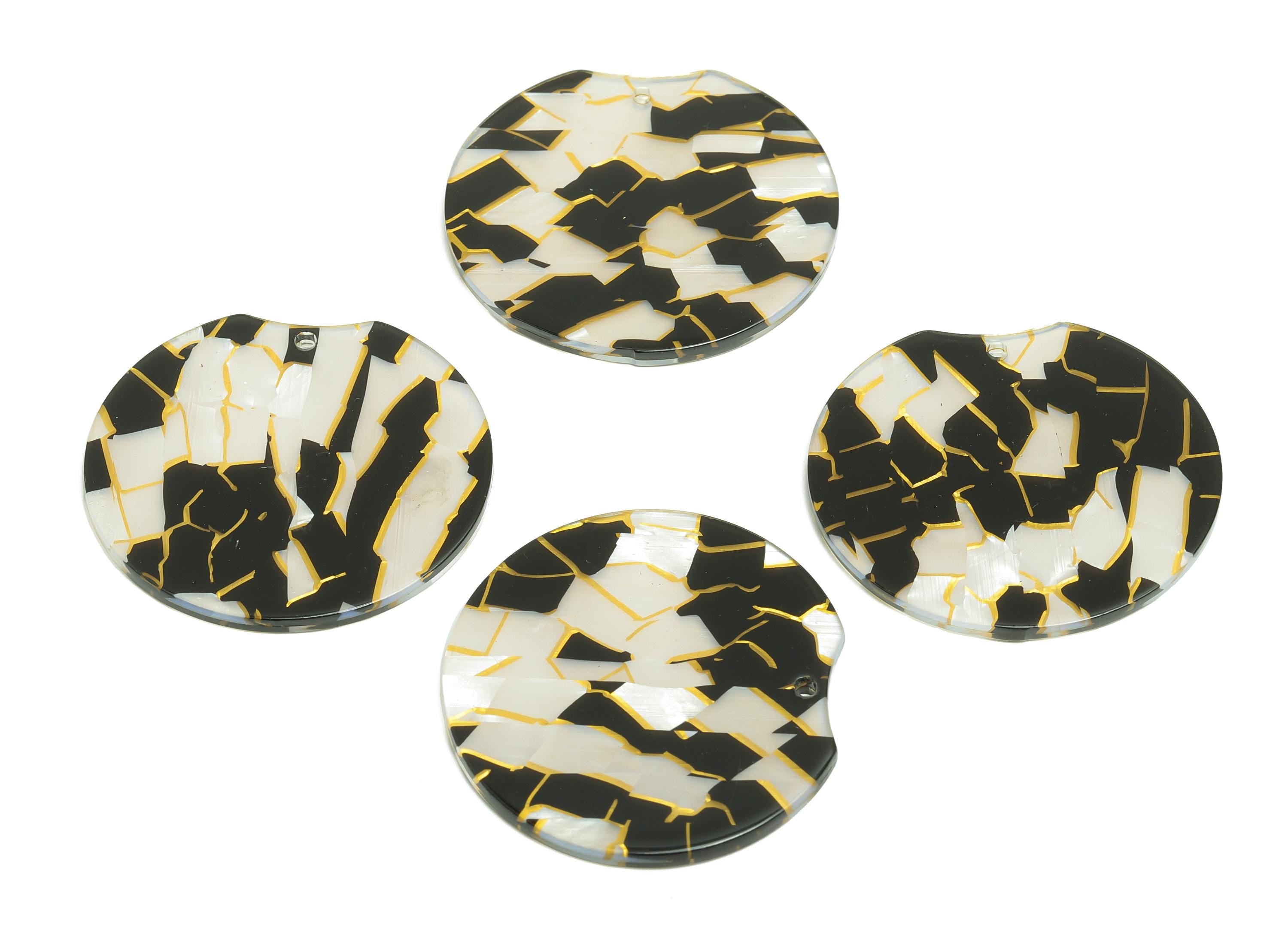 PVC Round Charm - Abstract Charm - Black and White Design - Handmade Accessory - Geometric Pendant - 37.73x35.3x2.2mm - AC2625-A403 - DOMEDBAZAAR