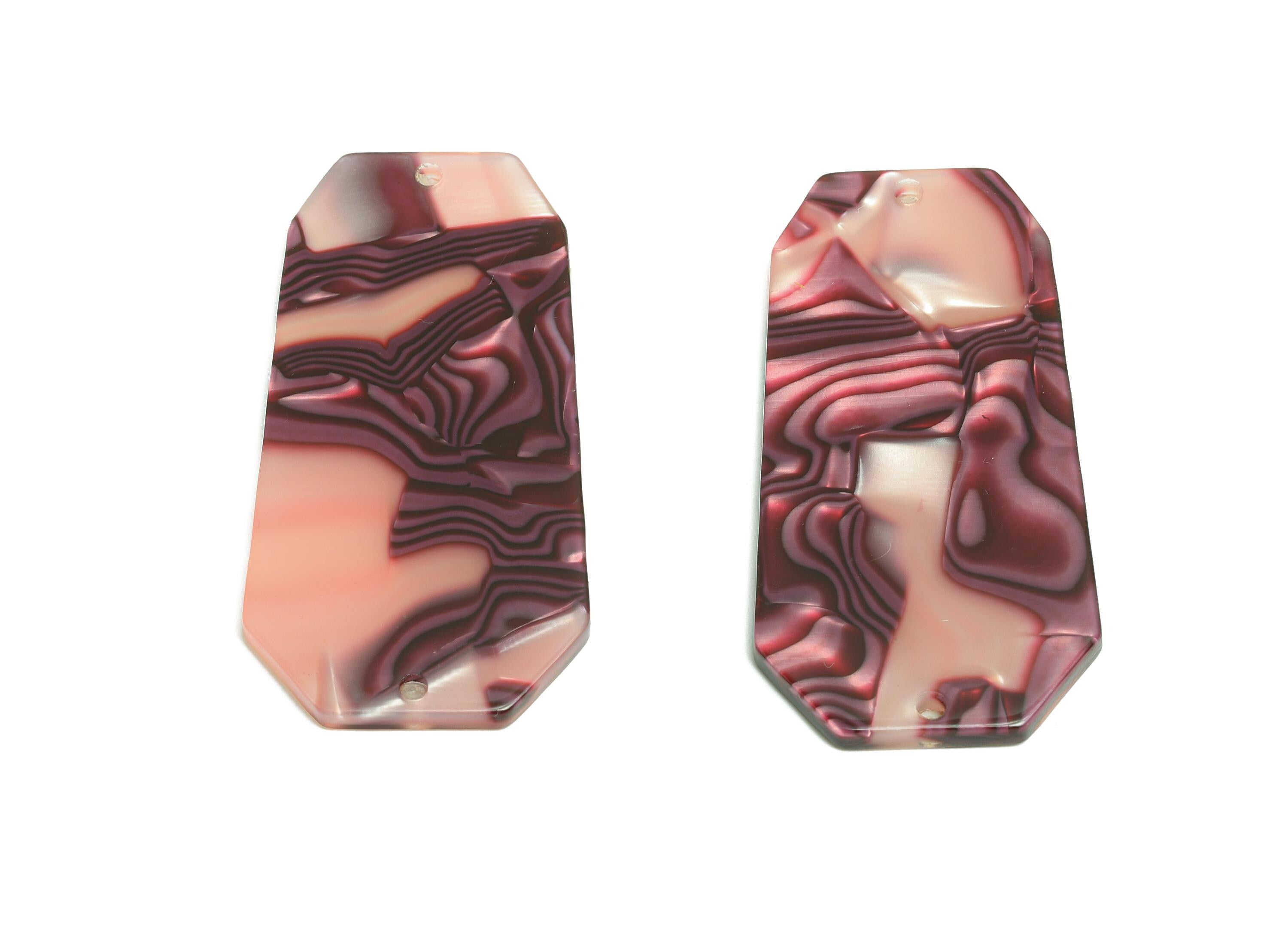 PVC Octagonal Charm - DIY Jewelry Geometric Connector - Modern Jewelry - Handmade Accessory - Marbled Pattern - 45x23x2.35mm - AC2637-A1045 - DOMEDBAZAAR