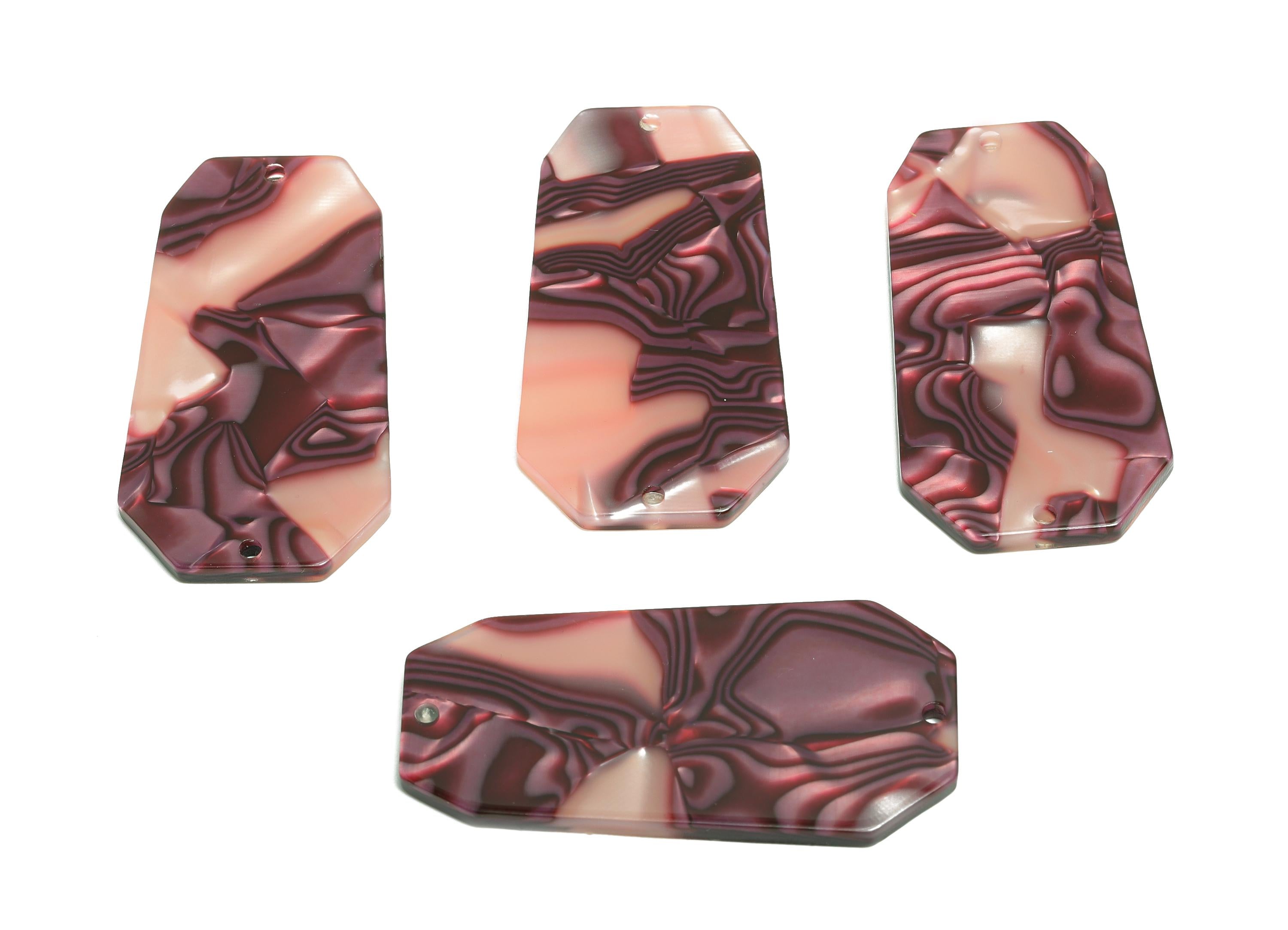 PVC Octagonal Charm - DIY Jewelry Geometric Connector - Modern Jewelry - Handmade Accessory - Marbled Pattern - 45x23x2.35mm - AC2637-A1045 - DOMEDBAZAAR