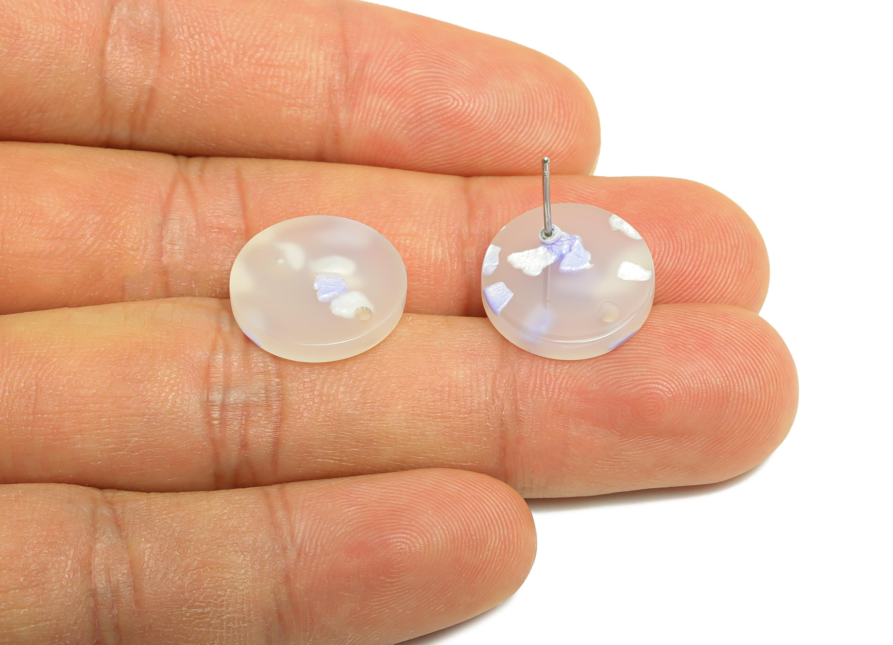 Acrylic Circular Stud Earring - Translucent Geometric Charm - Milky White Earring Post - Handmade Accessory - 15.5x15.5x2.53mm - AC1385-A595 - DOMEDBAZAAR