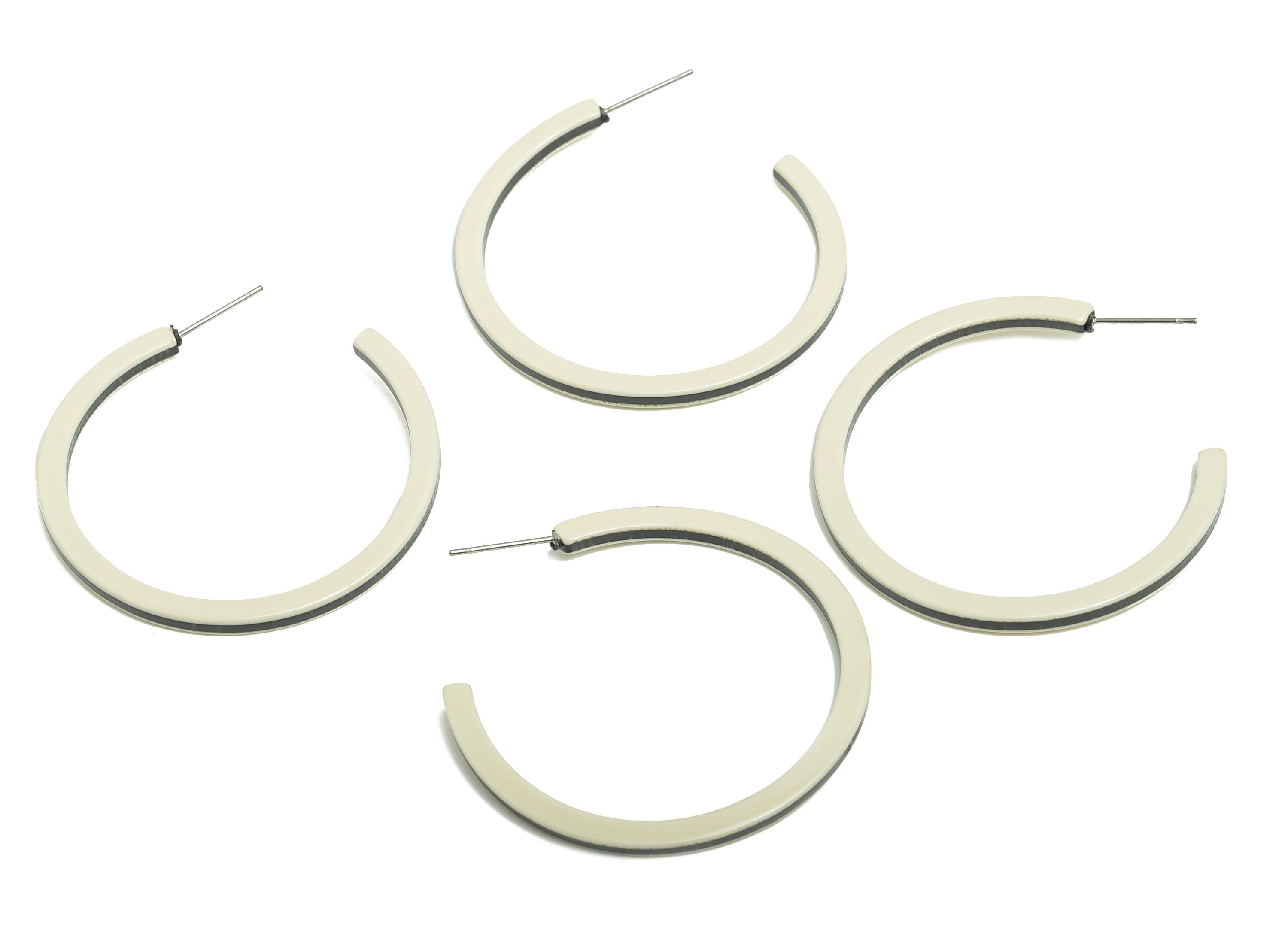 Acetic Acid Hoop Stud Earring - White Open Hoop C Geometric Charm - Hoop Earring Post - Handmade Accessory - 43x40x2.7mm - AC2633-A717 - DOMEDBAZAAR