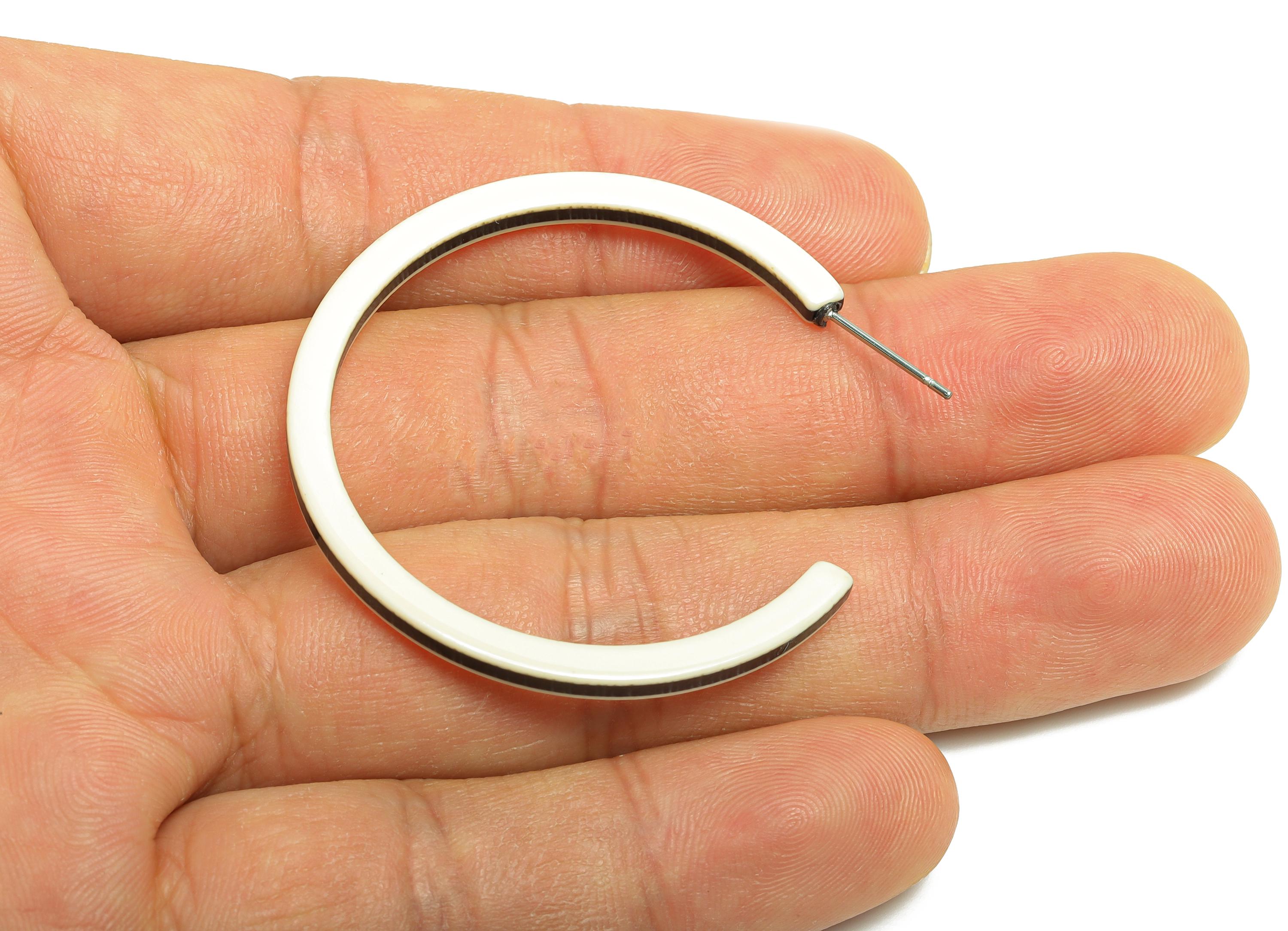 Acetic Acid Hoop Stud Earring - White Open Hoop C Geometric Charm - Hoop Earring Post - Handmade Accessory - 43x40x2.7mm - AC2633-A717 - DOMEDBAZAAR