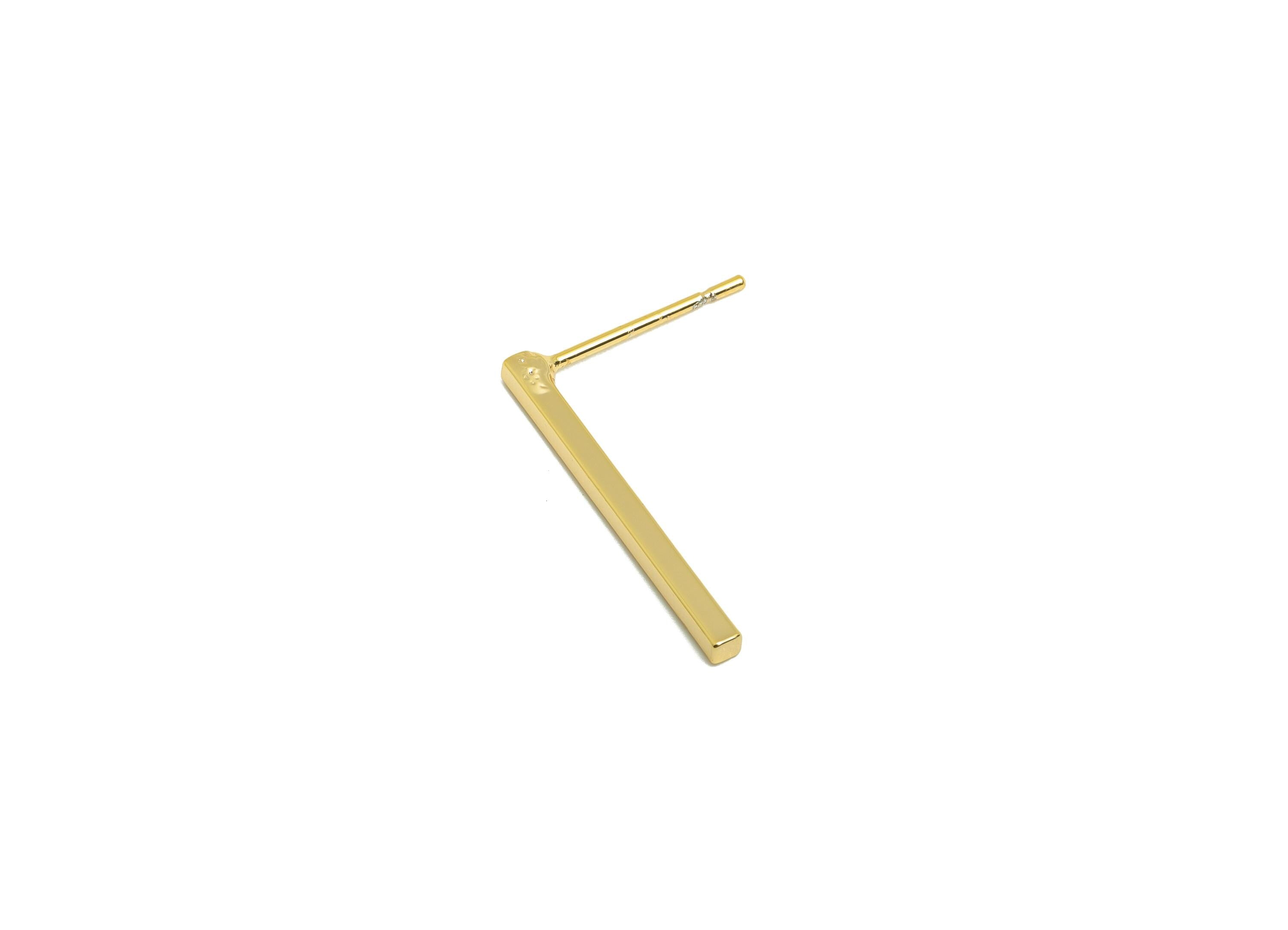 Brass Bar Earring Stud - Minimalist Earring Post for Woman - Gold Bar Daily Wear Earring - 18K Real Gold Plating - 19.5x13.25x1.47mm-RGP8995 - DOMEDBAZAAR