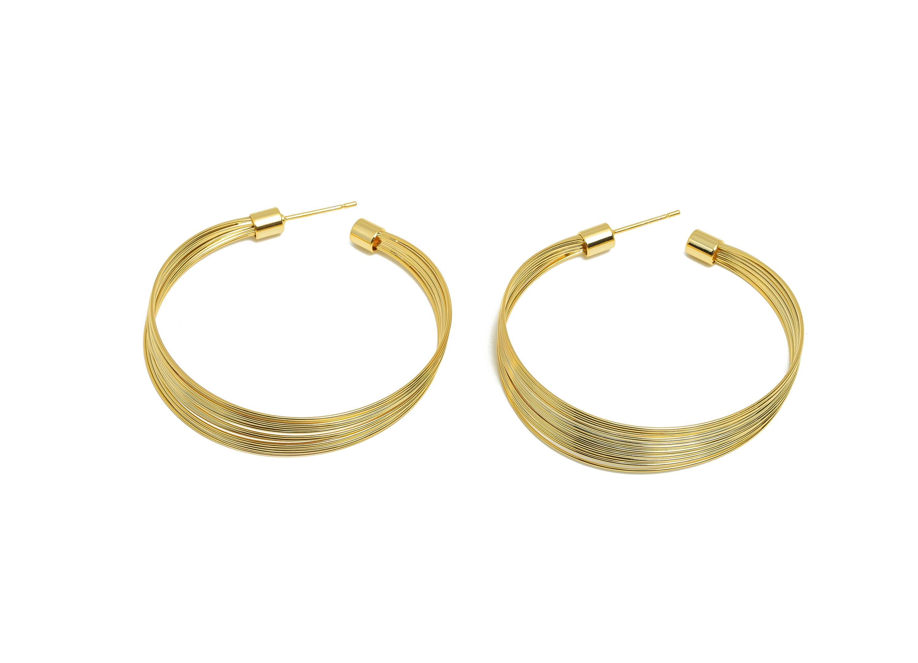 Gold Wires Hoop Earring Stud - Brass Layered C Hoop Earring - Textured Daily Wear Earring - 18K Real Gold Plating- 46.01x5.4x3.99mm- RGP8998 - DOMEDBAZAAR