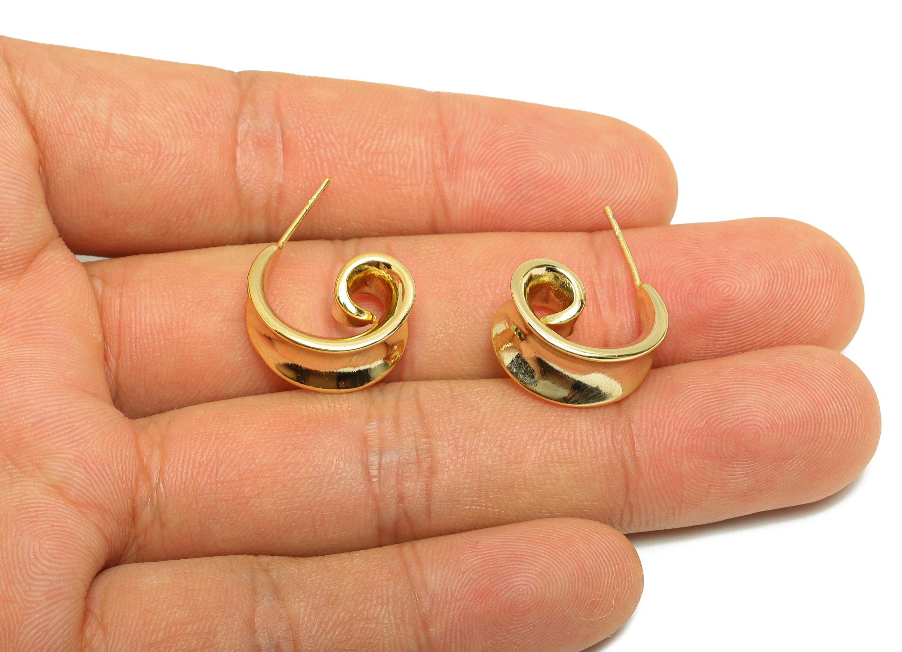 Gold Spiral Hoop Earring Stud - Brass Textured C Hoop Earring - Open Daily Wear Earring - 18K Real Gold Plating - 17.21x8.62x1.52mm- RGP8999 - DOMEDBAZAAR