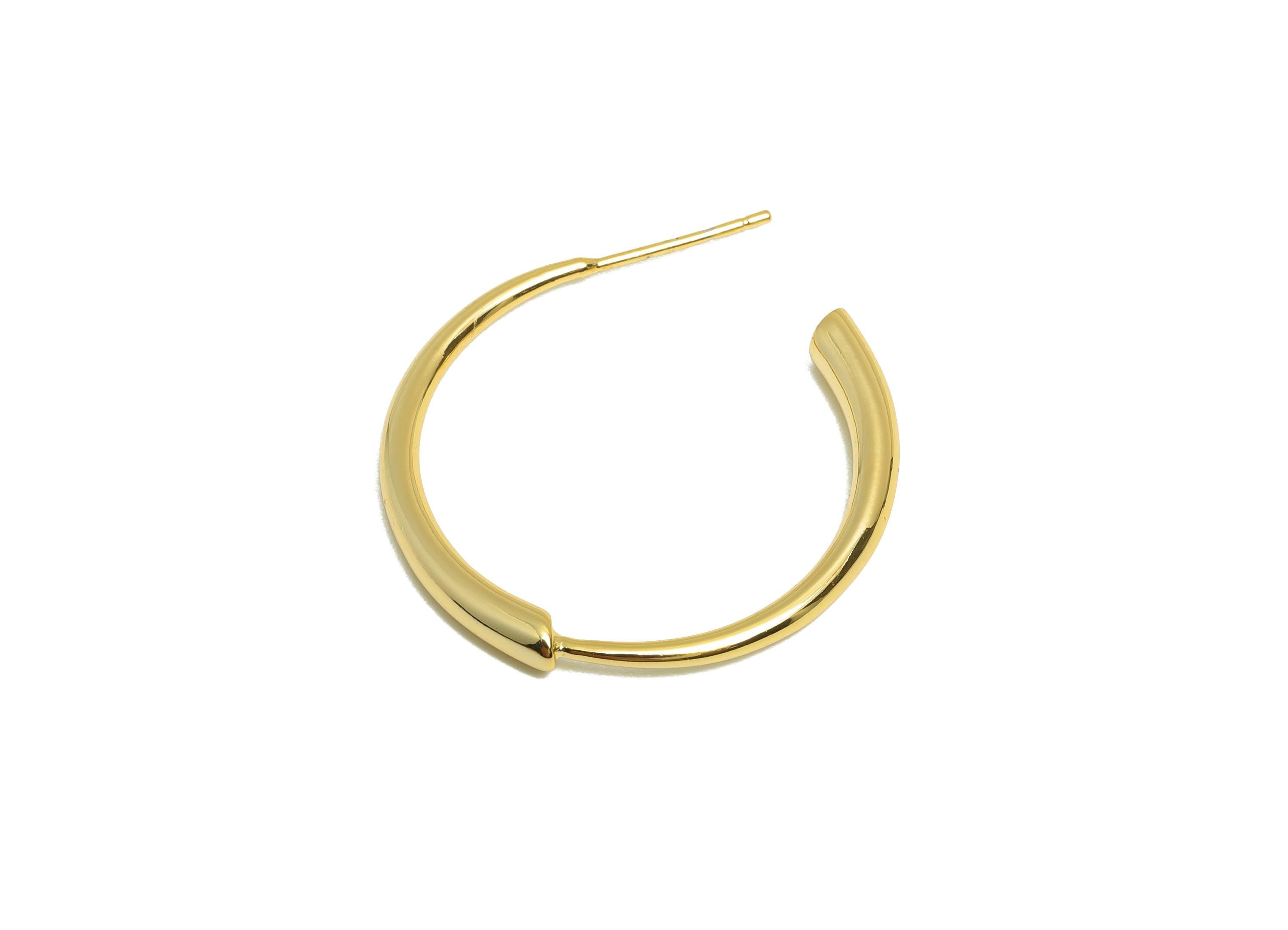 Brass Circle Earring Stud - Gold Minimalist C Hoop Earring Post - Daily Wear Earring - 18K Real Gold Plating - 28.93x3.02x3.05mm - RGP9001 - DOMEDBAZAAR