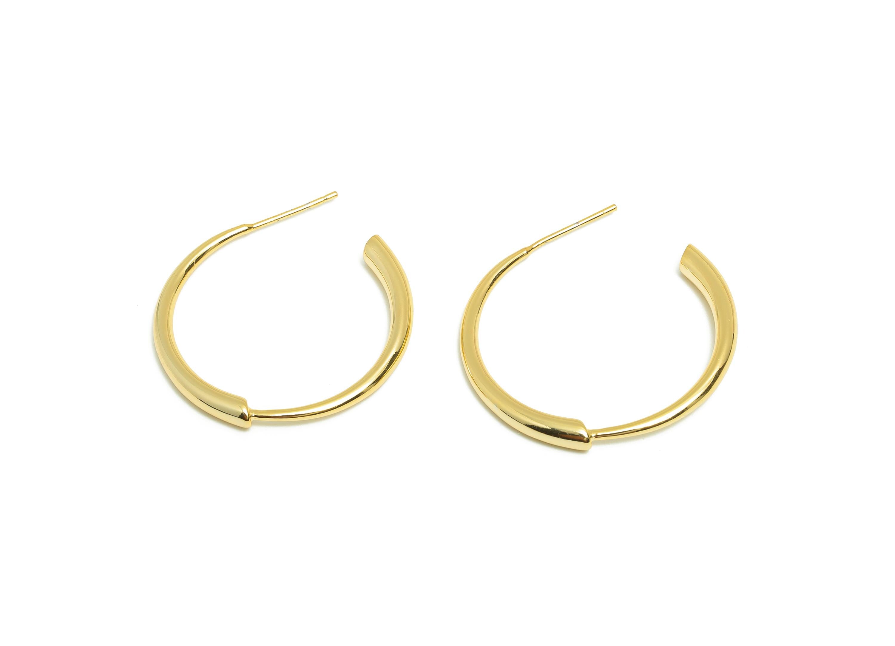 Brass Circle Earring Stud - Gold Minimalist C Hoop Earring Post - Daily Wear Earring - 18K Real Gold Plating - 28.93x3.02x3.05mm - RGP9001 - DOMEDBAZAAR