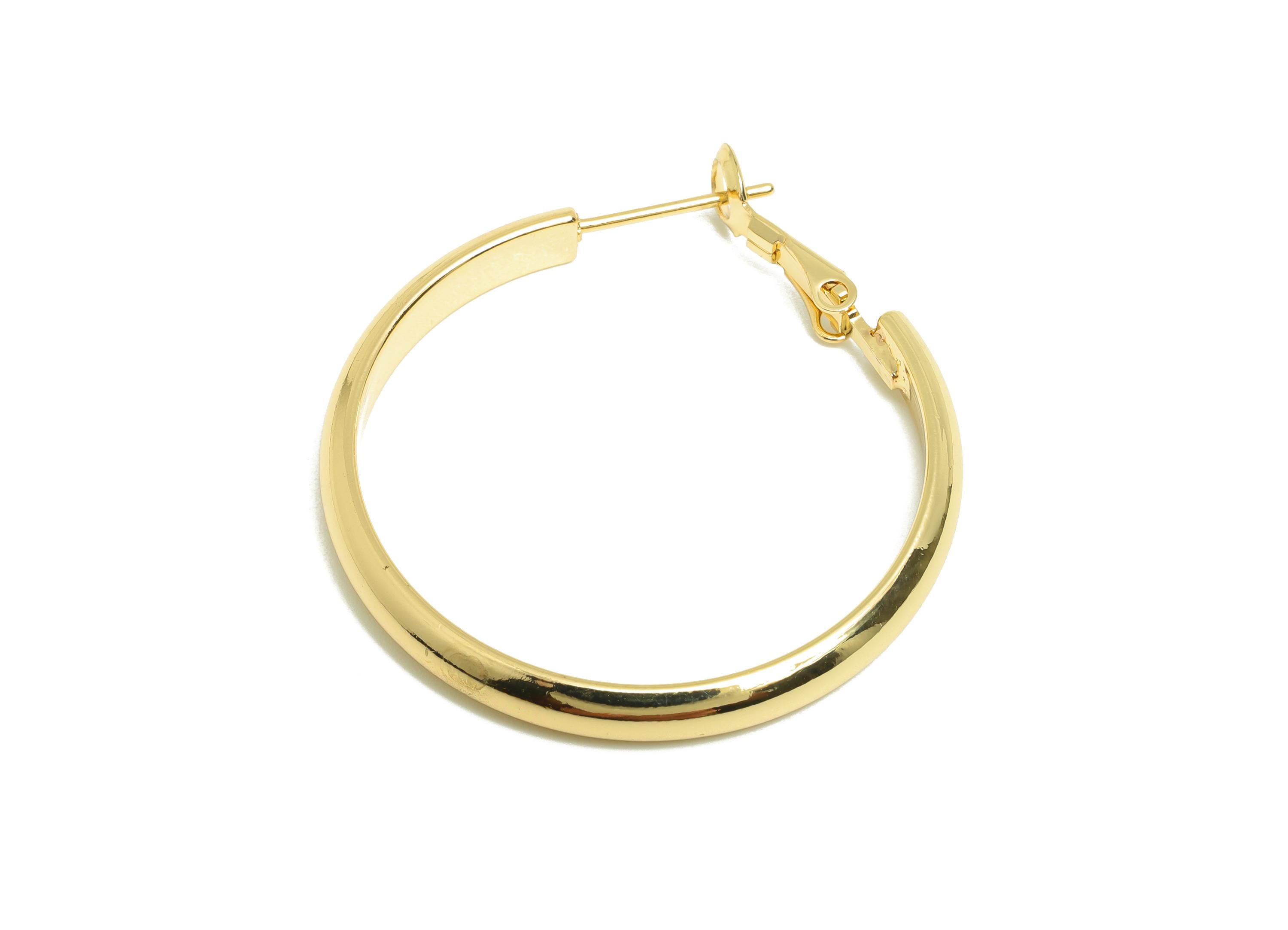 Brass Circle Hoop Earring - Gold Minimalist Huggie Earring - Round Daily Wear Earring - 18K Real Gold Plating - 36.22x34.92x2.1mm - RGP9004 - DOMEDBAZAAR