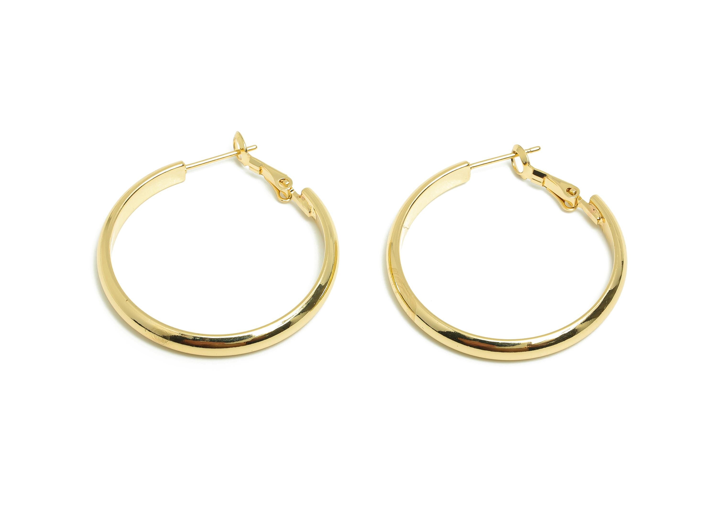 Brass Circle Hoop Earring - Gold Minimalist Huggie Earring - Round Daily Wear Earring - 18K Real Gold Plating - 36.22x34.92x2.1mm - RGP9004 - DOMEDBAZAAR