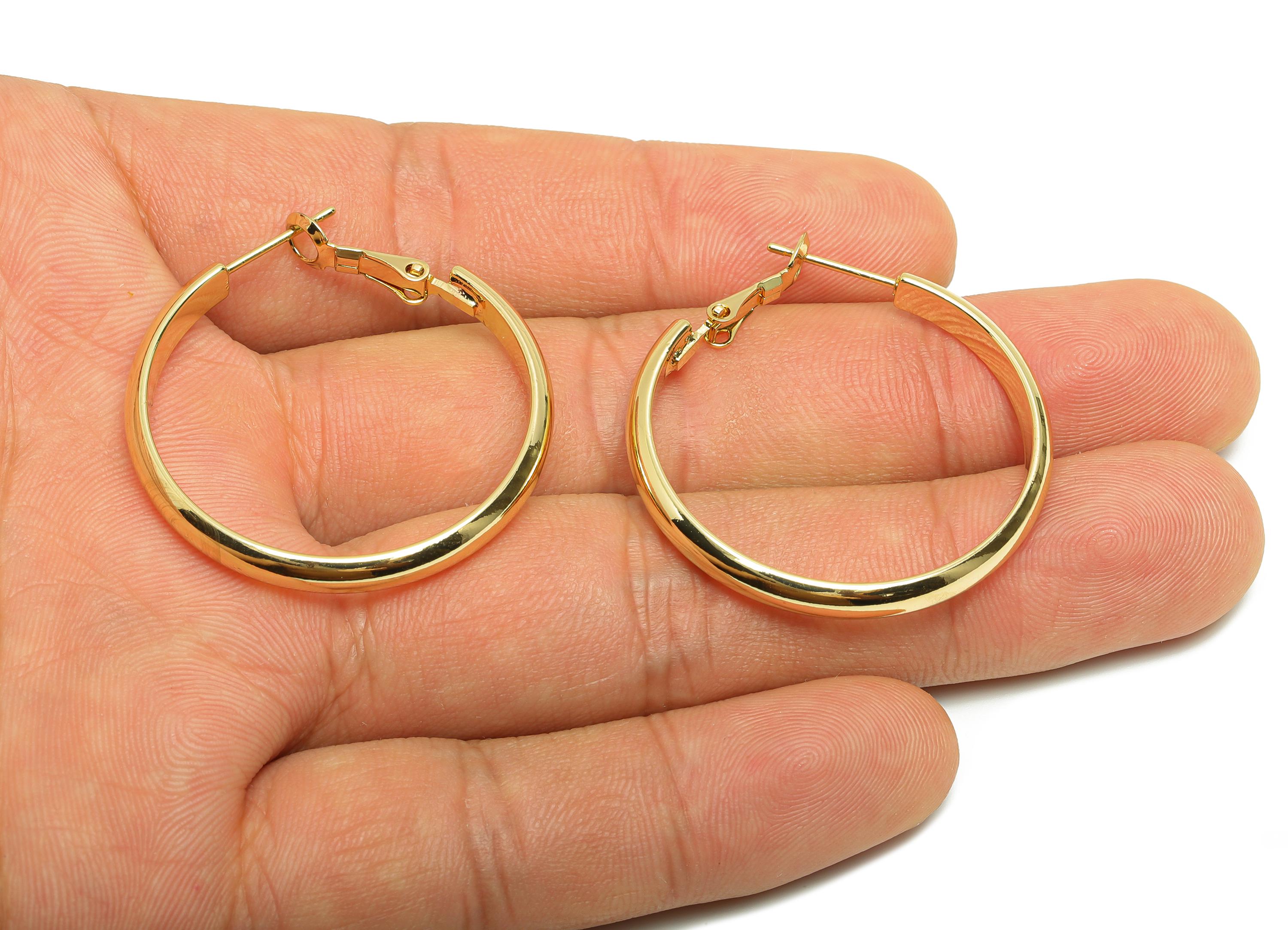 Brass Circle Hoop Earring - Gold Minimalist Huggie Earring - Round Daily Wear Earring - 18K Real Gold Plating - 36.22x34.92x2.1mm - RGP9004 - DOMEDBAZAAR