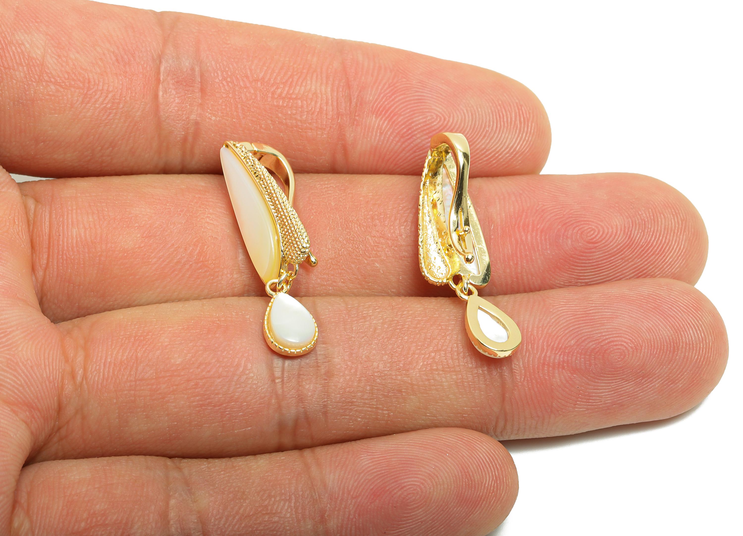 Gold Shell Clip Earring - Brass Elegant Gold Dangle Teardrop Earrings - Sophisticated Gold Geometry Shell Earring Cilp - 30x8x8mm - RGP9995 - DOMEDBAZAAR