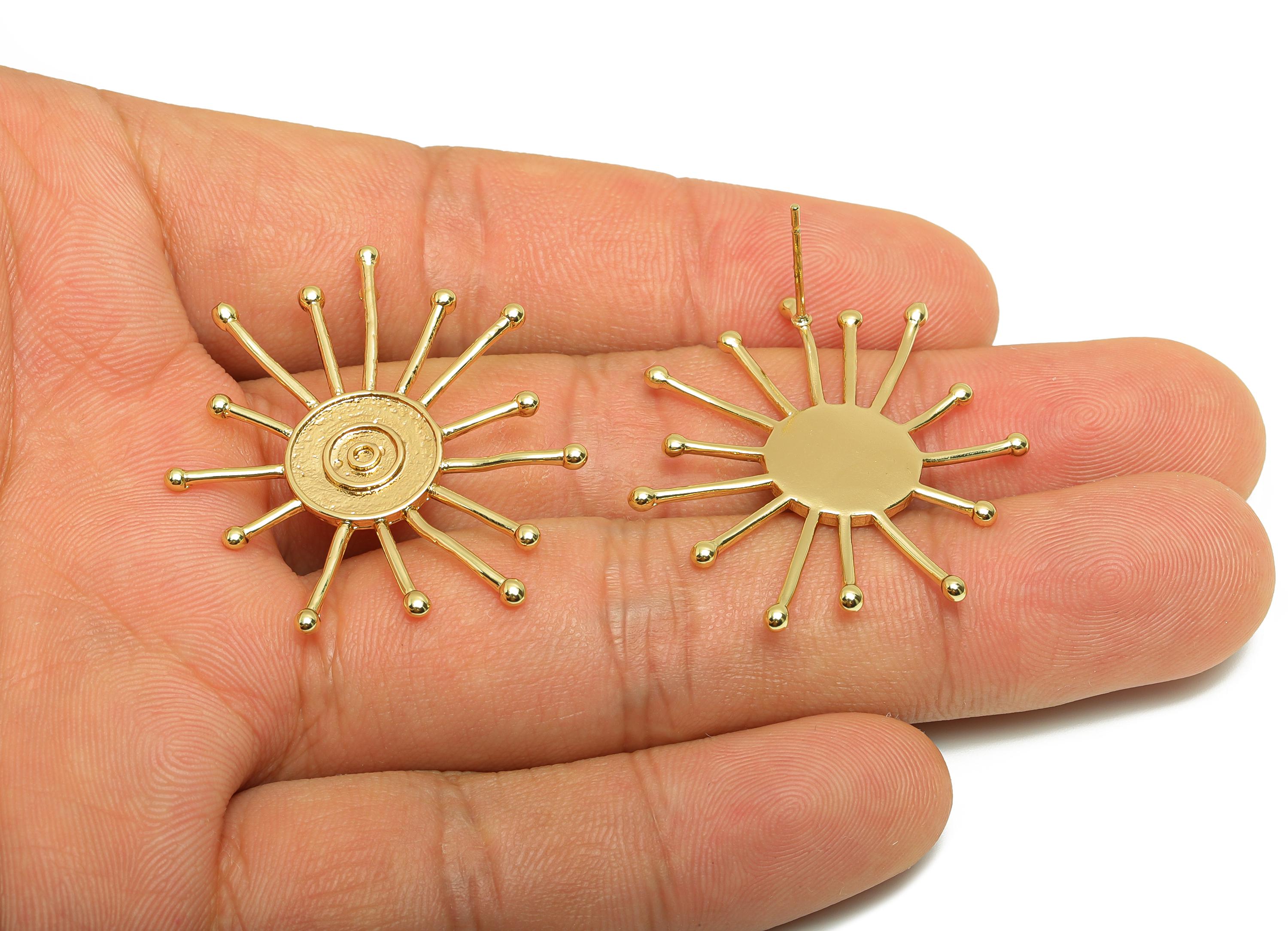 Brass Sunshine Earring - Textured Round Ear Stud for Girl- Gold Daily Wear Earring Post - 18K Real Gold Plating -36.93x31.34x1.89mm- RGP9005 - DOMEDBAZAAR